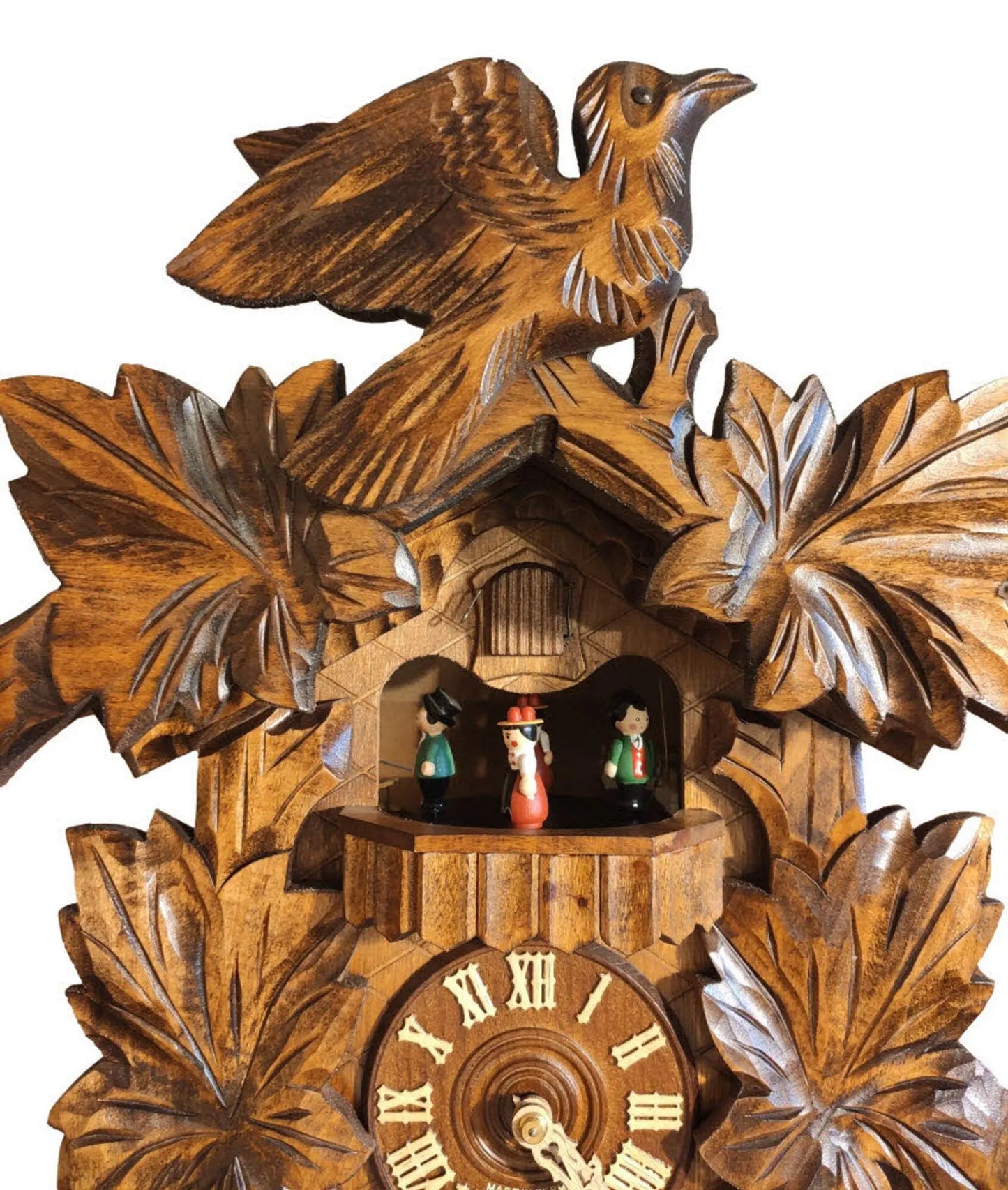 5 leaf , 1 cuckoo bird, deeply carved 8-day cuckoo clock Hekas