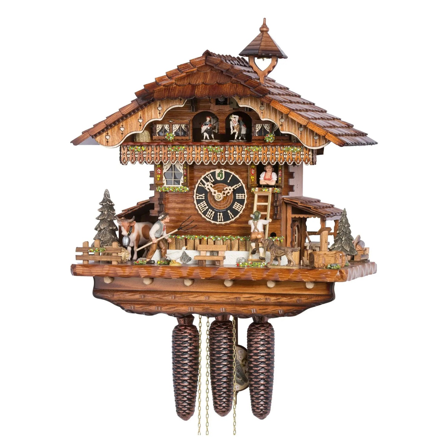 Alpine hut with lovers and the father doesn't like it 8 days Cuckoo clock with music Hoenes