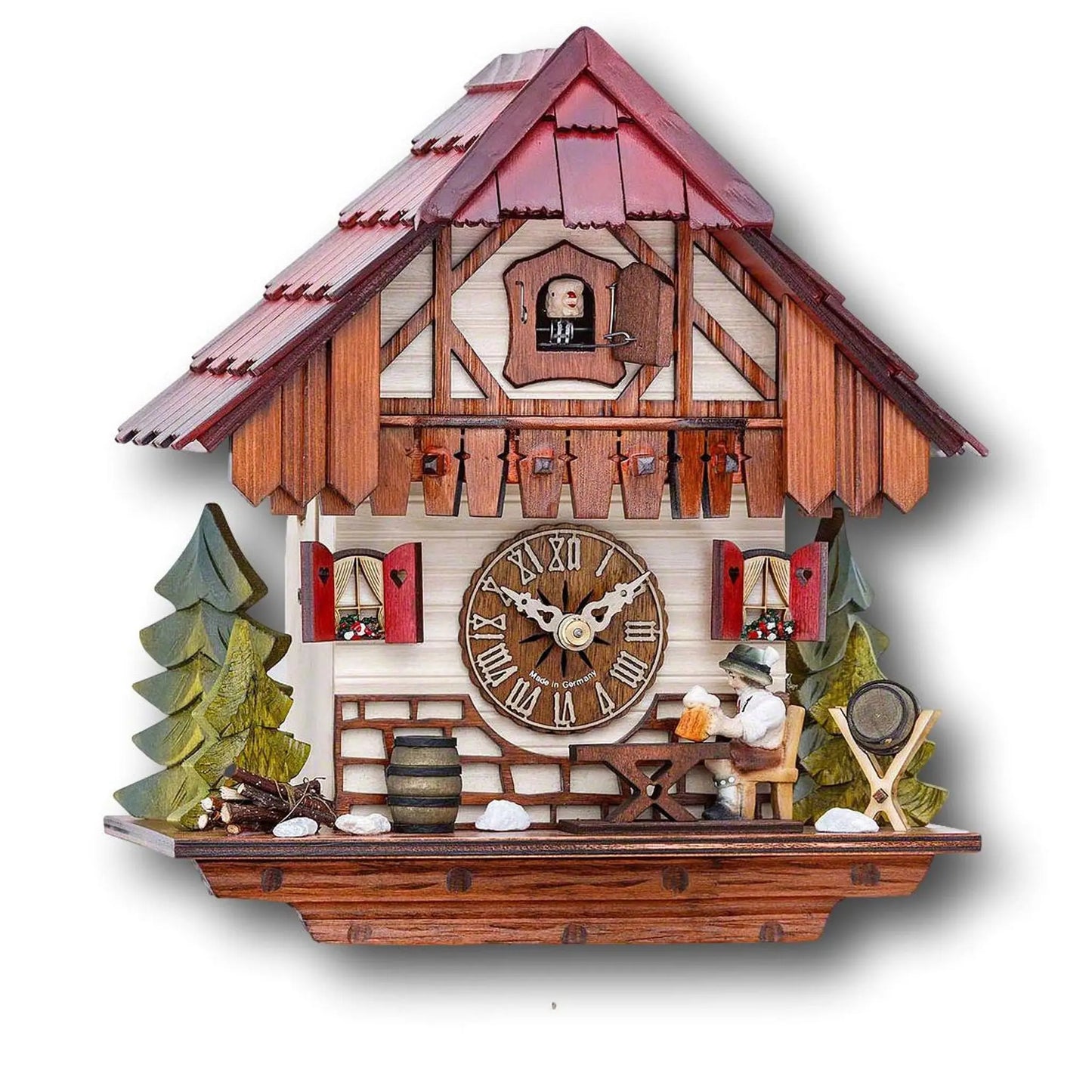Beer drinker with red shingle roof 1 day cuckoo clock Hekas