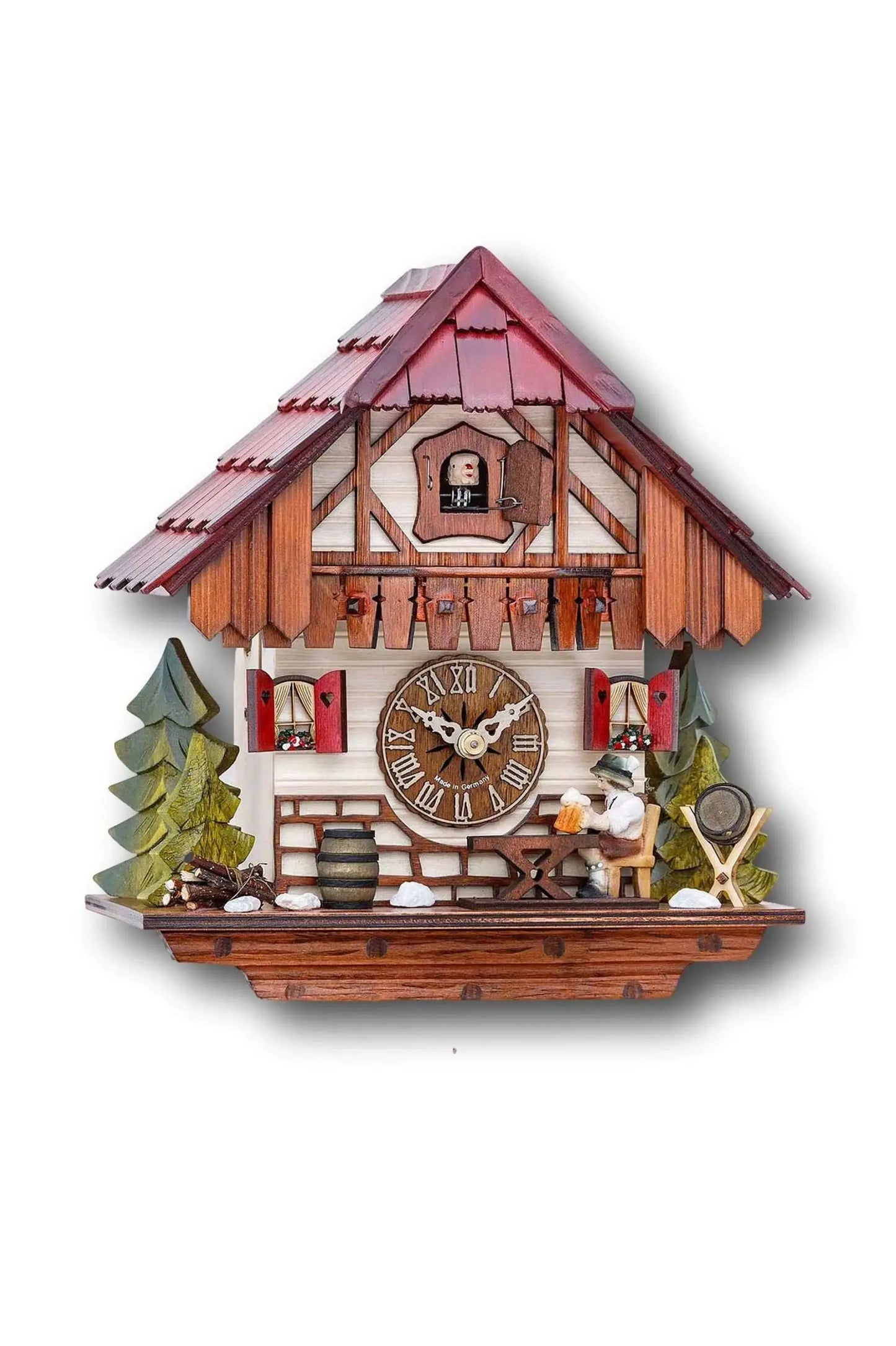 Beer drinker with red shingle roof 1 day cuckoo clock Hekas