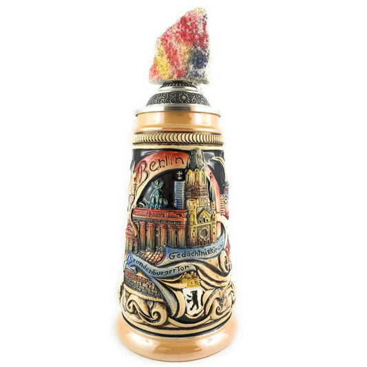 Berlin mug with sights and original Berlinwall piece on the top authentic German beer mug Zöller & Born