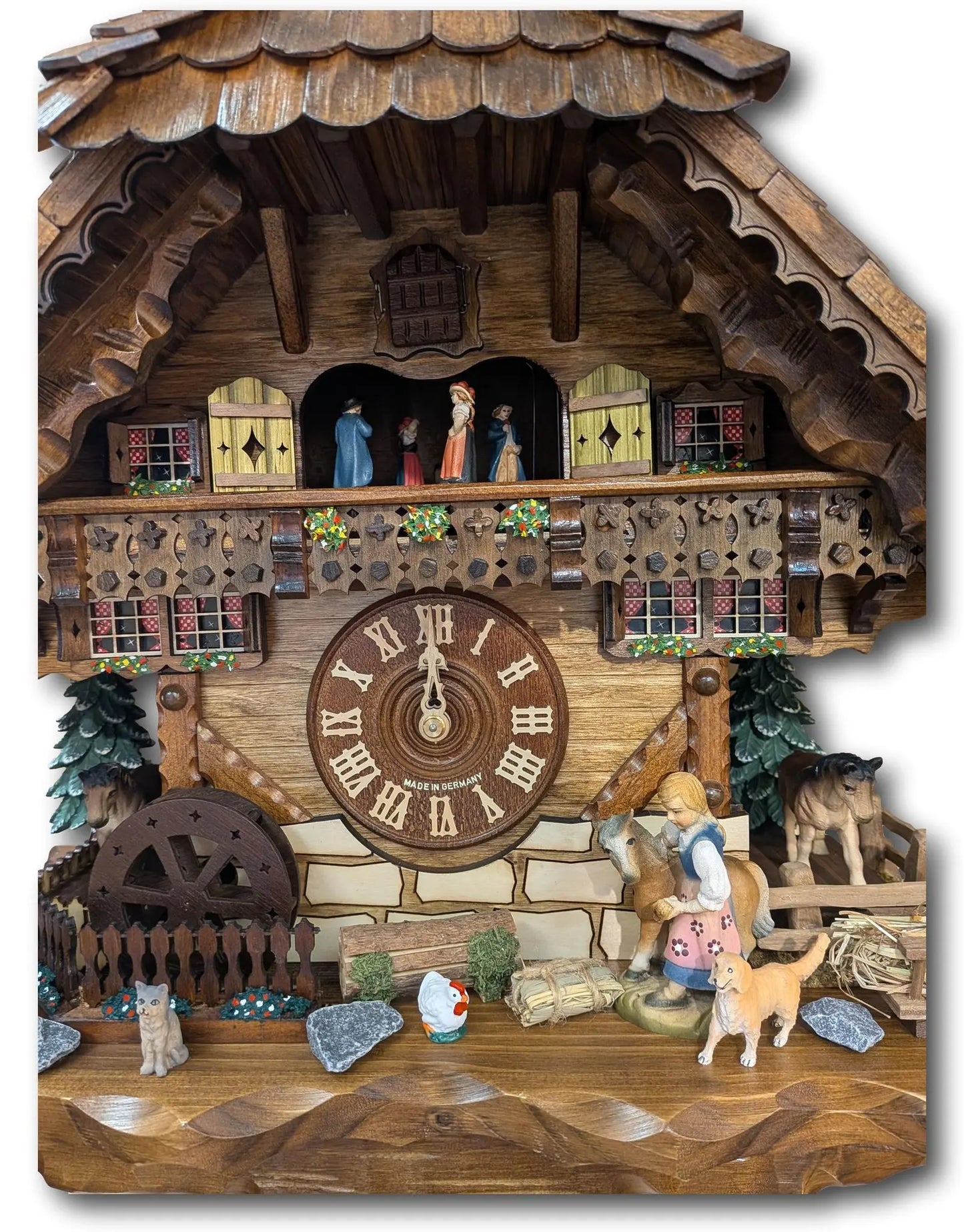 Black Forest Cuckoo Clock – Girl Feeding Horse – 8 Day Movement – Music – Automatic Night Shut-Off – Handmade in Germany – HEKAS – 45 cm Hekas