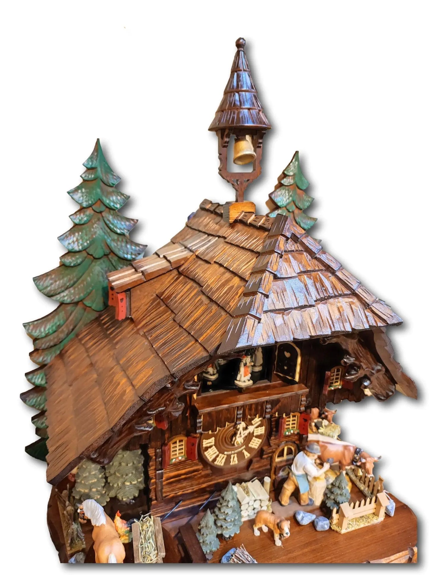 Black Forest house with large movable wood chopper 8-day cuckoo clock with music Hekas