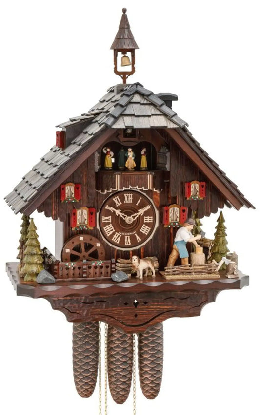 Black Forest house with large wood chopper 8-day cuckoo clock with music Hekas