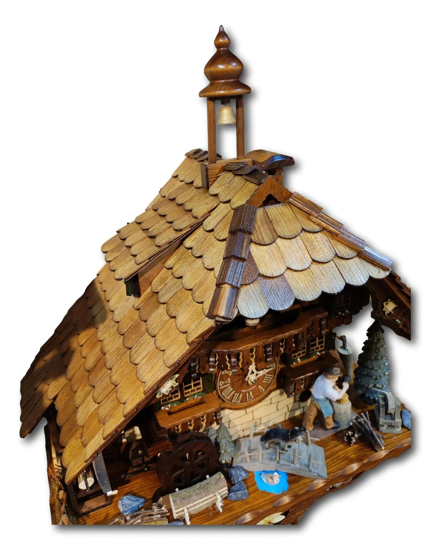 Black Forest house with wood chopper and sawmill 8 days Cuckoo clock with music Hekas