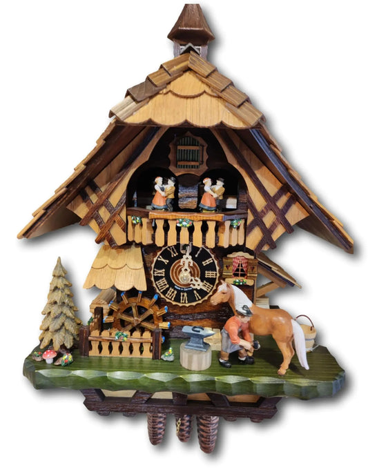 Blacksmith with Black Forest house 1 day Cuckoo clock with music Hoenes