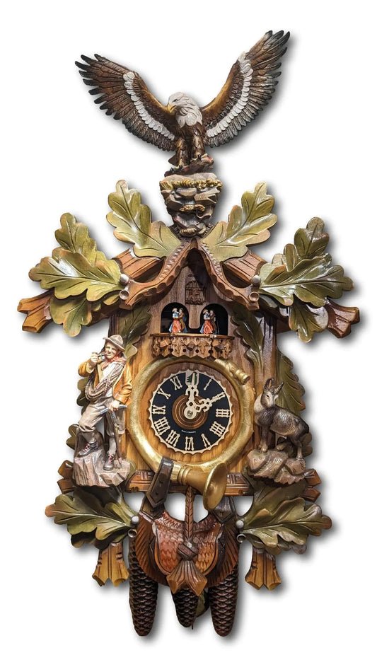 Climber with eagle colorful 8 day cuckoo clock with music Hoenes