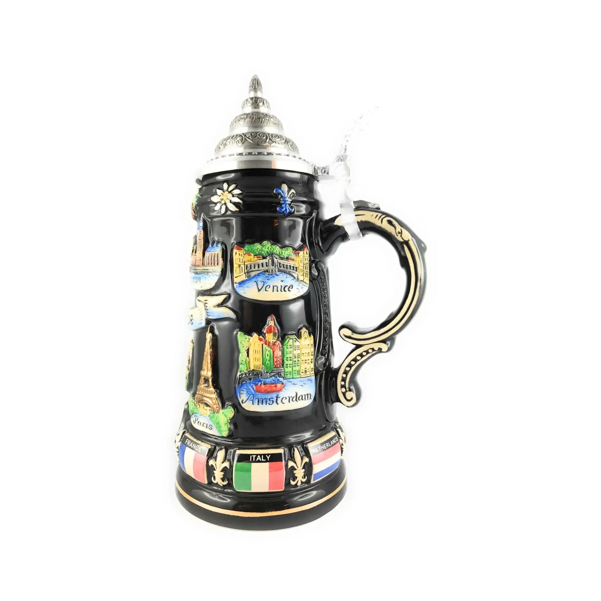 Contiki Europe 400ml black lacquered German beer mug Montag Steins & Clocks