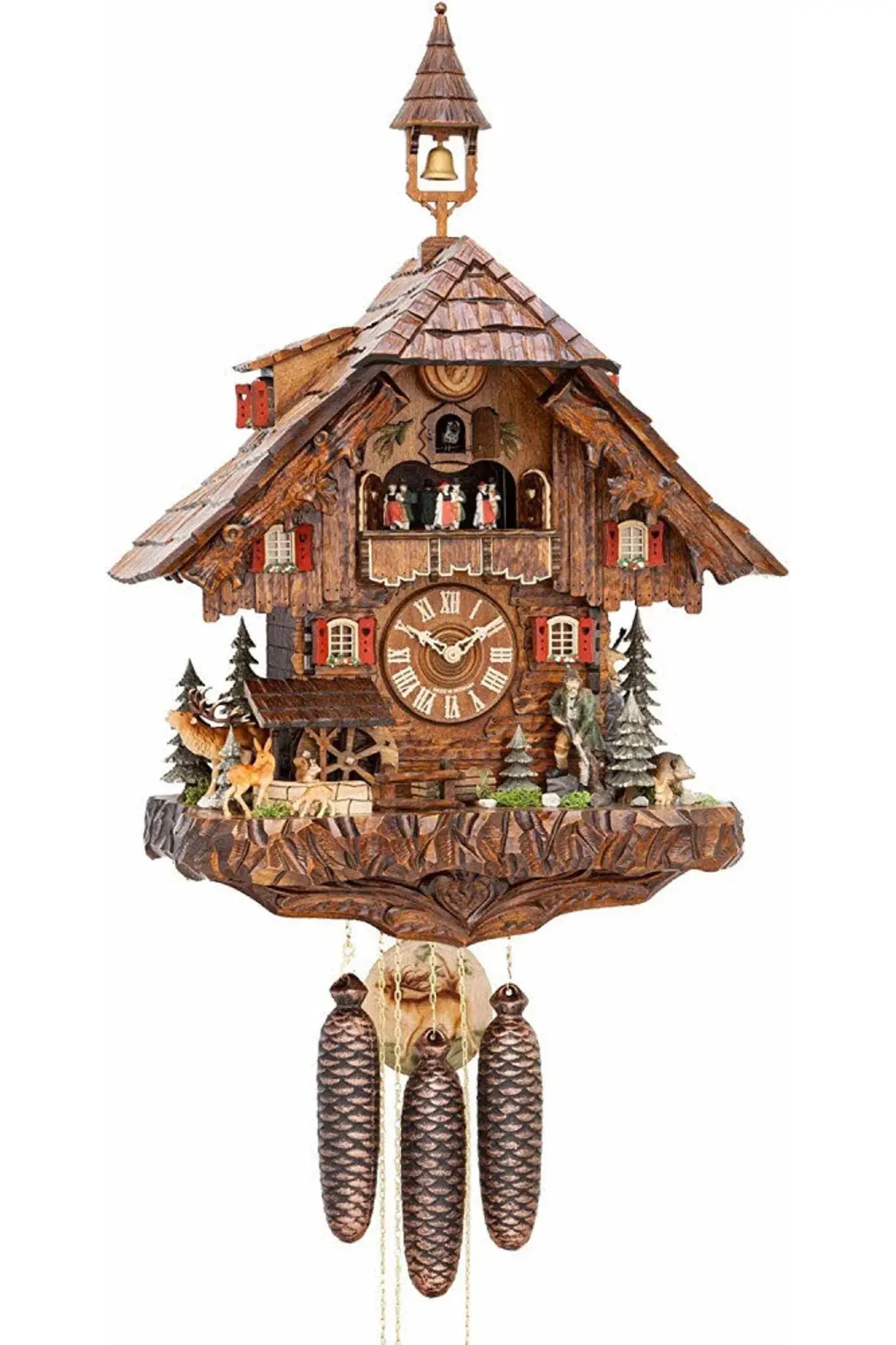 Forest scene house 8 days cuckoo clock with music Hekas