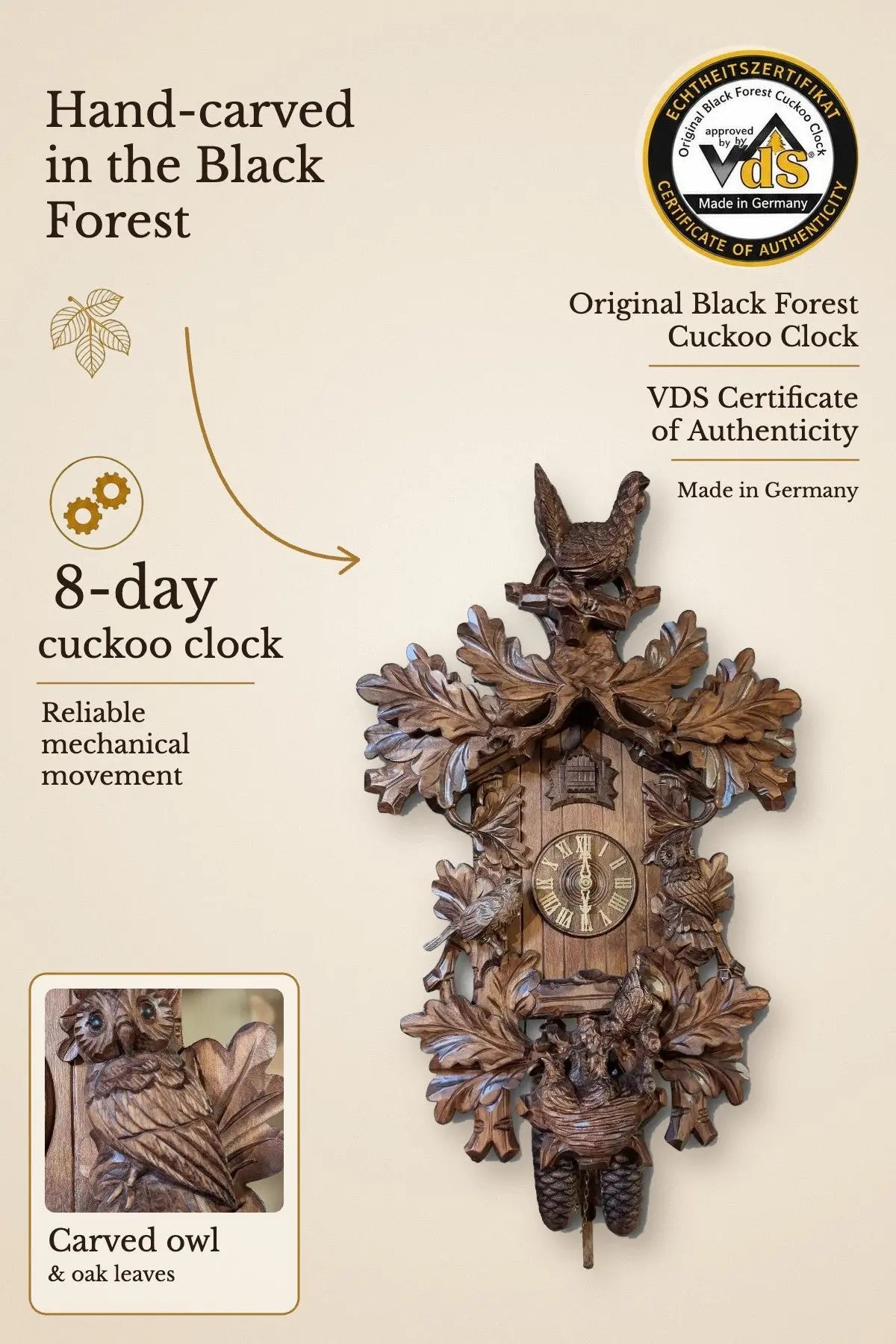 Eichenlaub ドイツ製フォーク 黒ハンドル Hand Carved Cuckoo Clock - Made in Germany – Montag Steins & Clocks