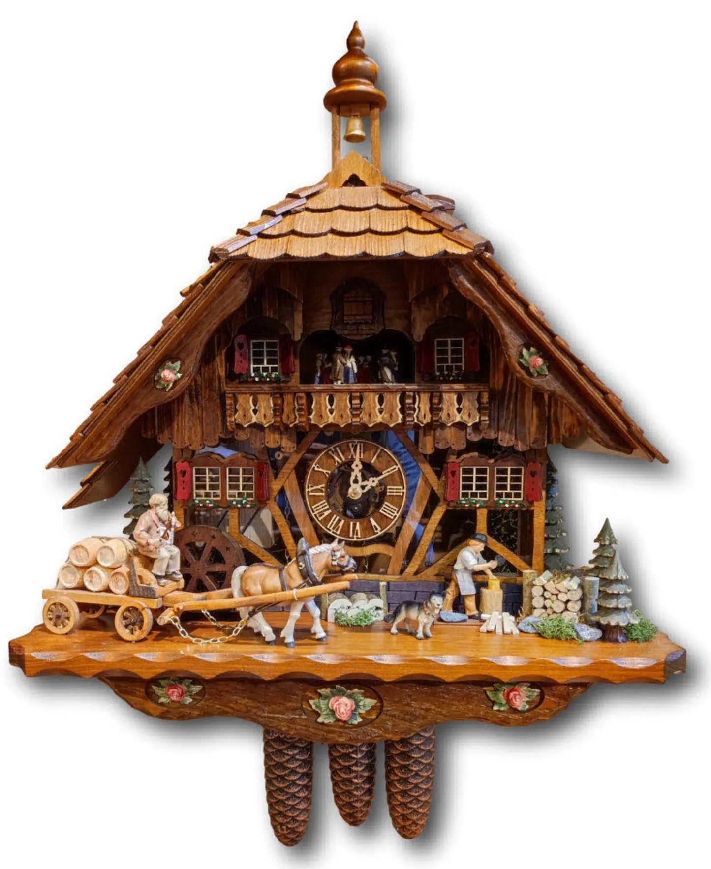Horse-drawn carriage with plexiglass 8-day cuckoo clock Hekas