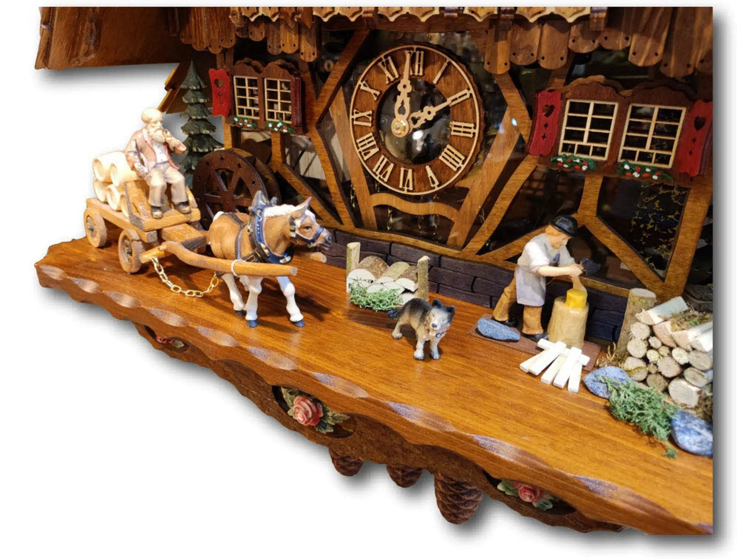 Horse-drawn carriage with plexiglass 8-day cuckoo clock Hekas