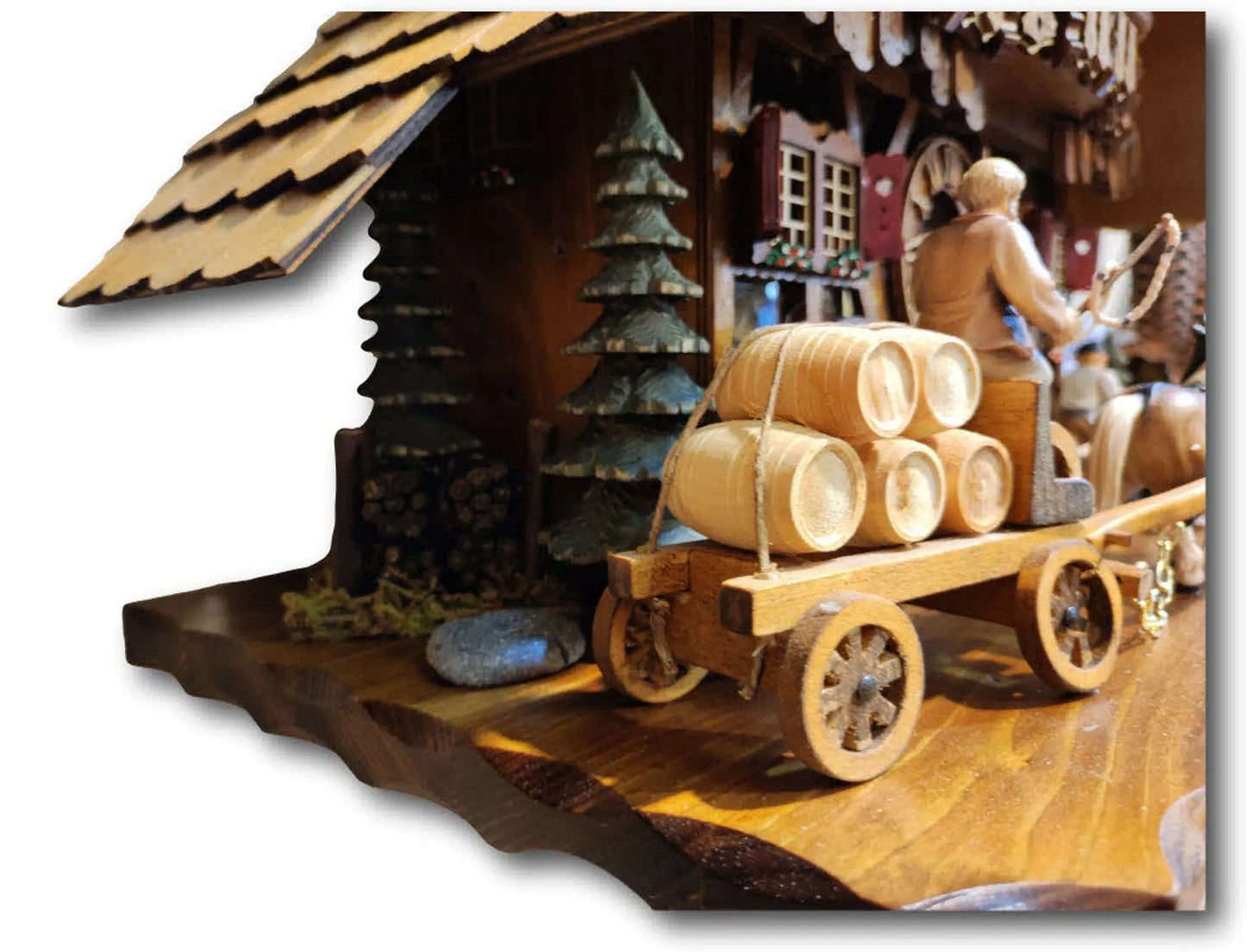 Horse-drawn carriage with plexiglass 8-day cuckoo clock Hekas