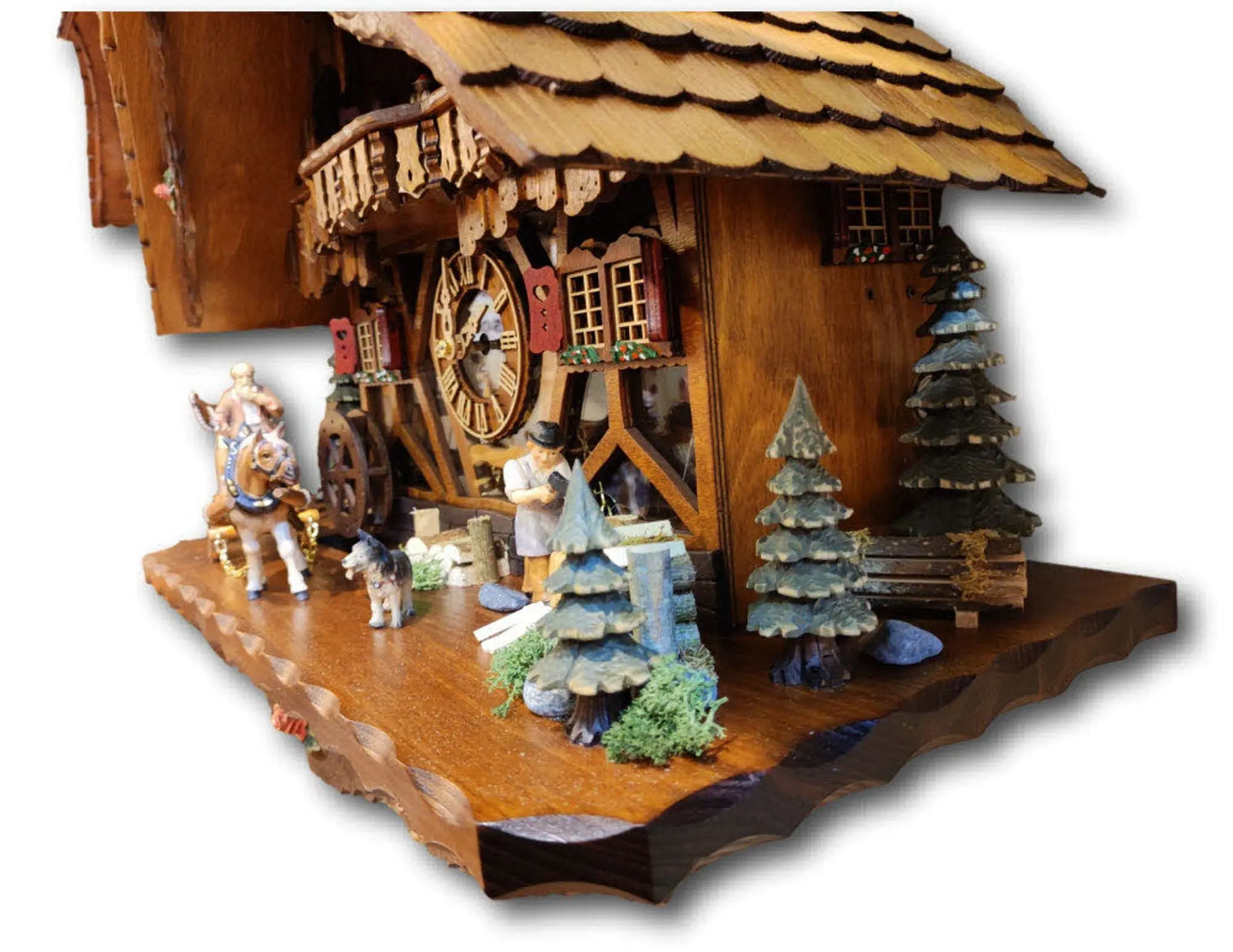 Horse-drawn carriage with plexiglass 8-day cuckoo clock Hekas