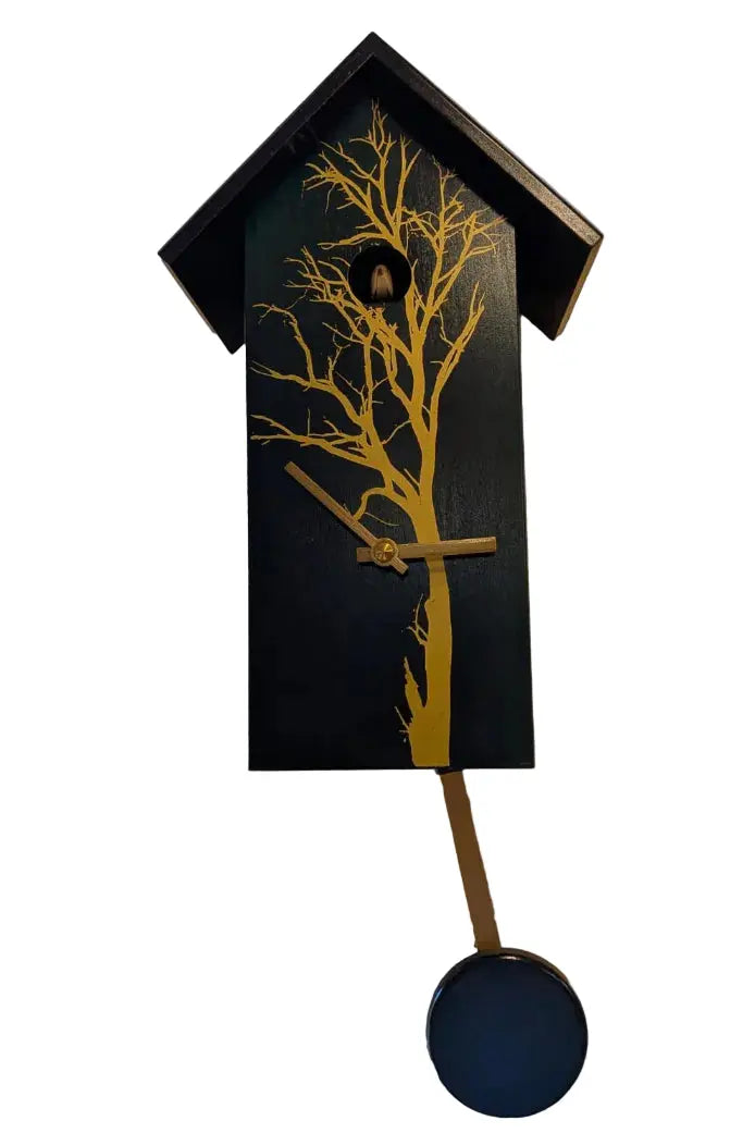 Modern Quartz cuckoo clock green with golden tree Montag Steins & Clocks