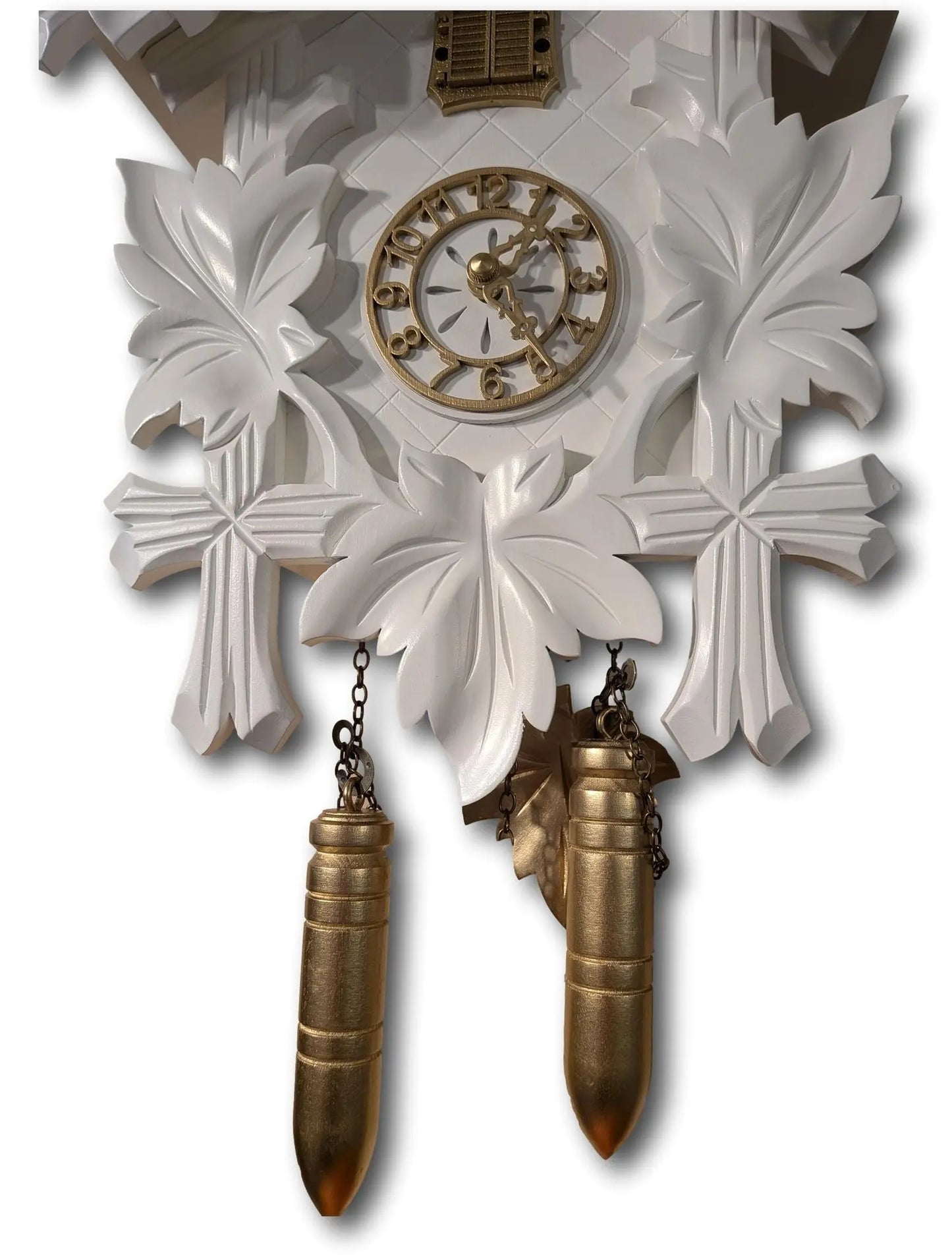 Modern White and Gold Cuckoo Clock with Golden Stag Head – Quartz Movement – Contemporary Design – Made in Germany Trenkle