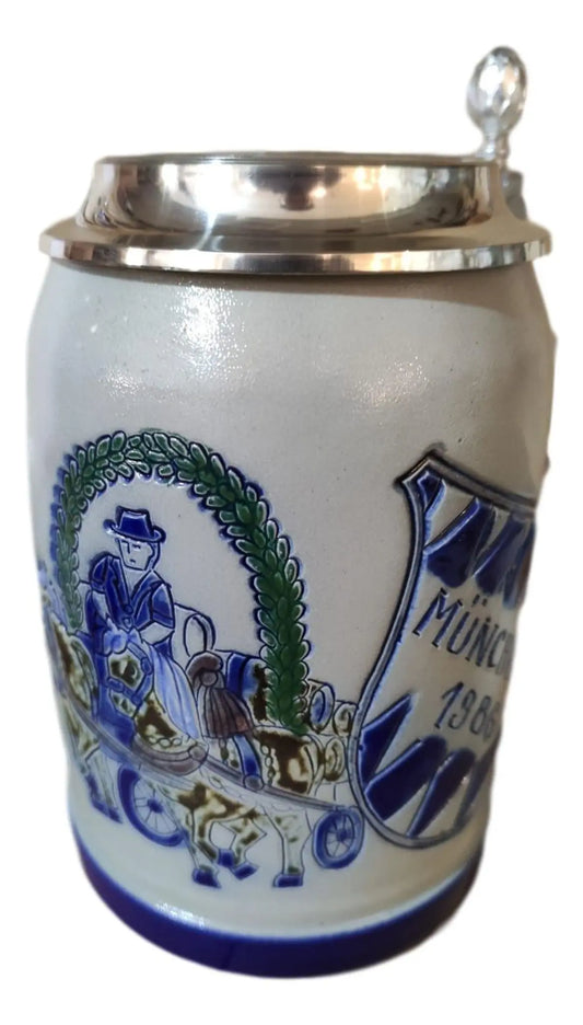 Oktoberfest 1986 salt-glazed 0.5 liter beer mug Montag Steins & Clocks