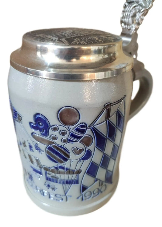 Oktoberfest 1991 salt-glazed 0.5 liter beer mug Montag Steins & Clocks