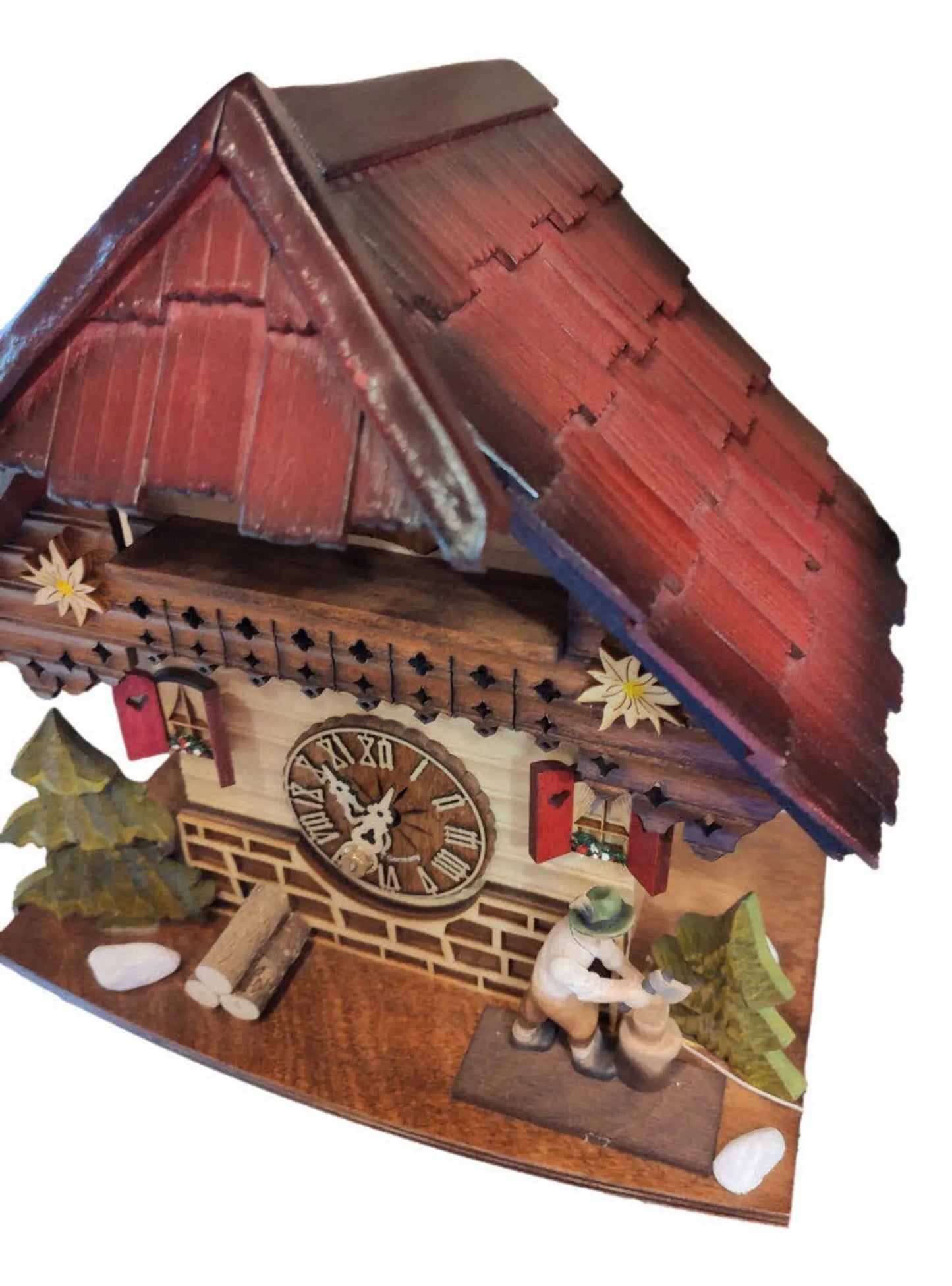 Wood chopper with red shutters 1 day cuckoo clock Hekas