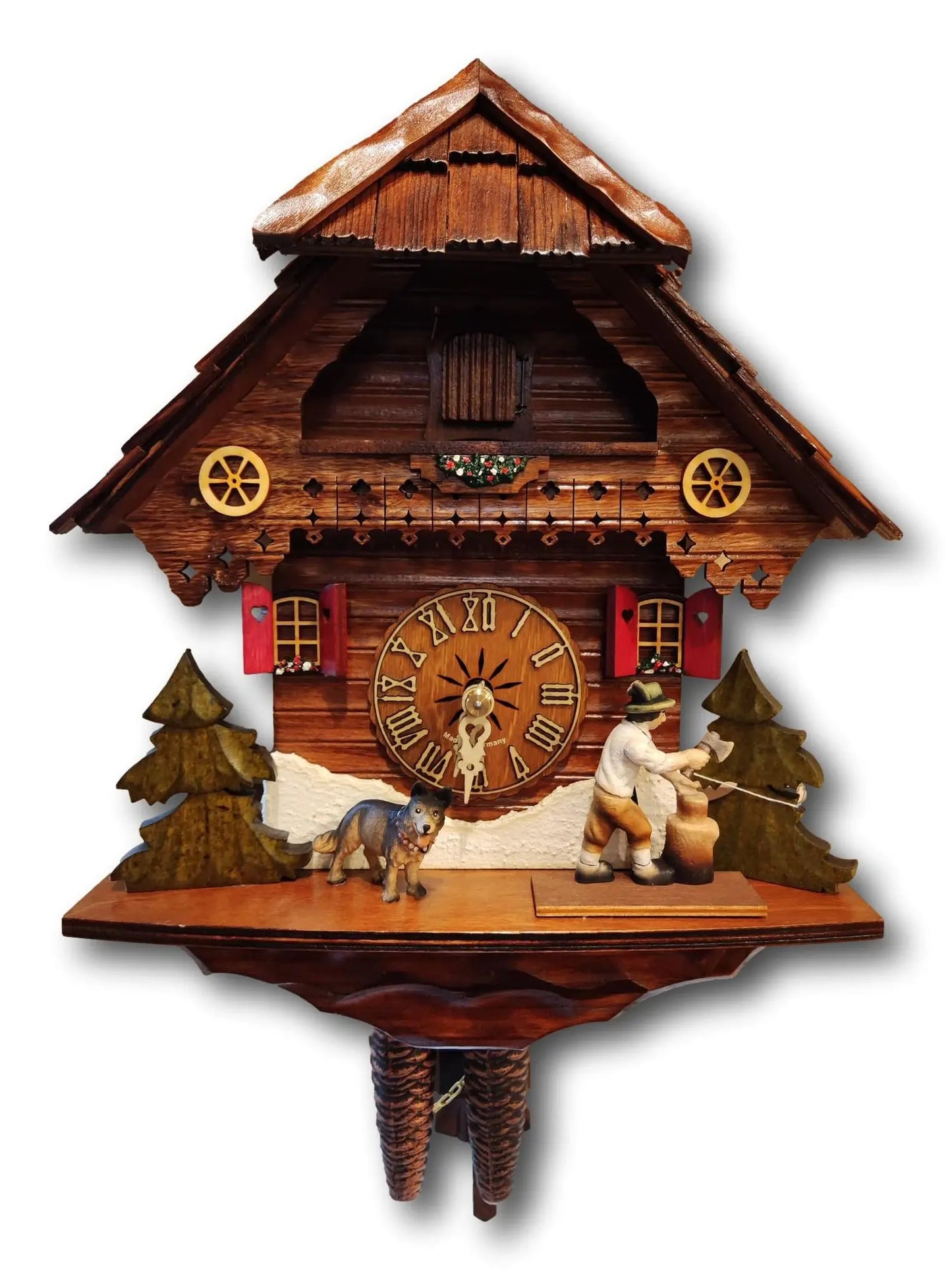 Wood chopper with shepherd dog 1 day cuckoo clock Hekas
