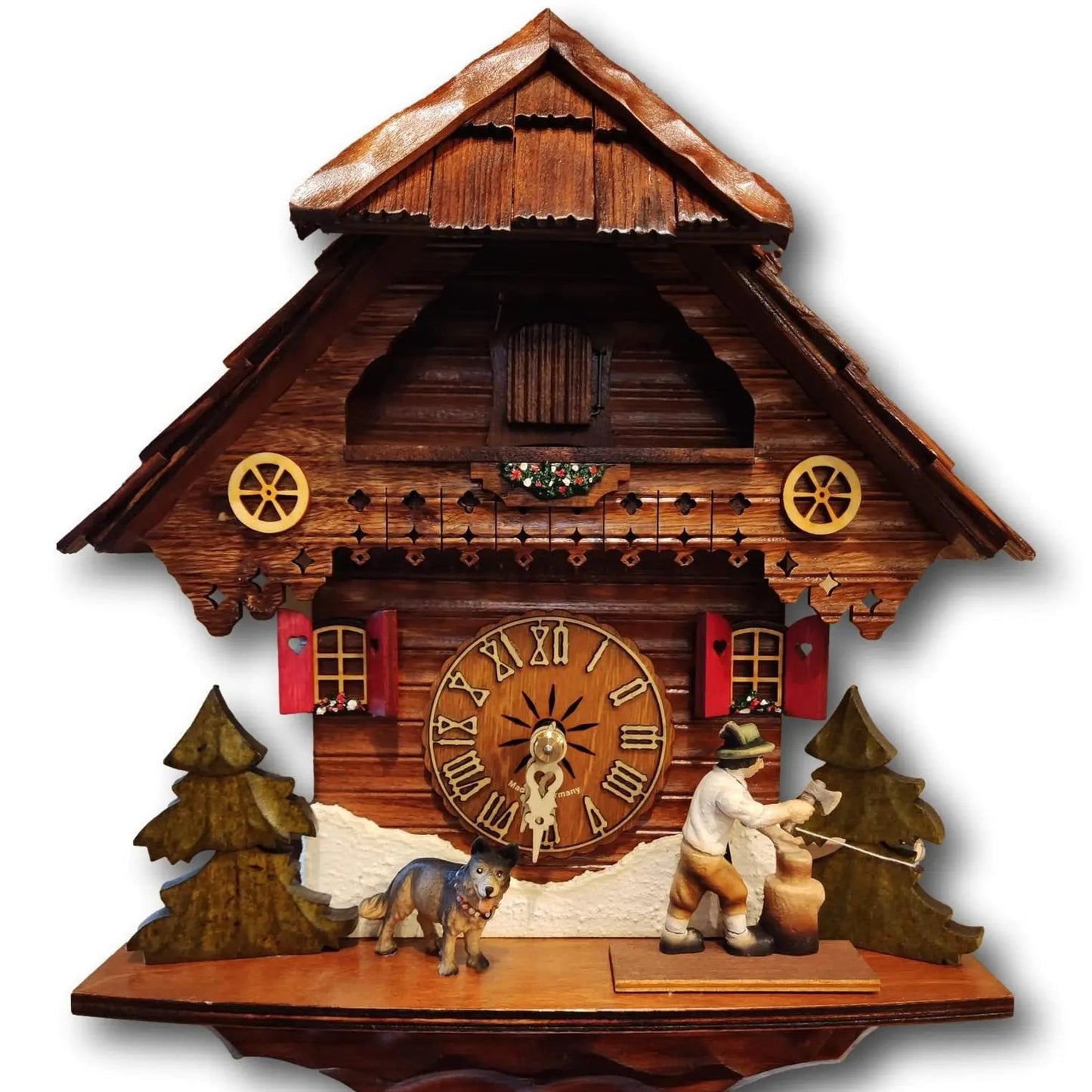 Wood chopper with shepherd dog 1 day cuckoo clock Hekas