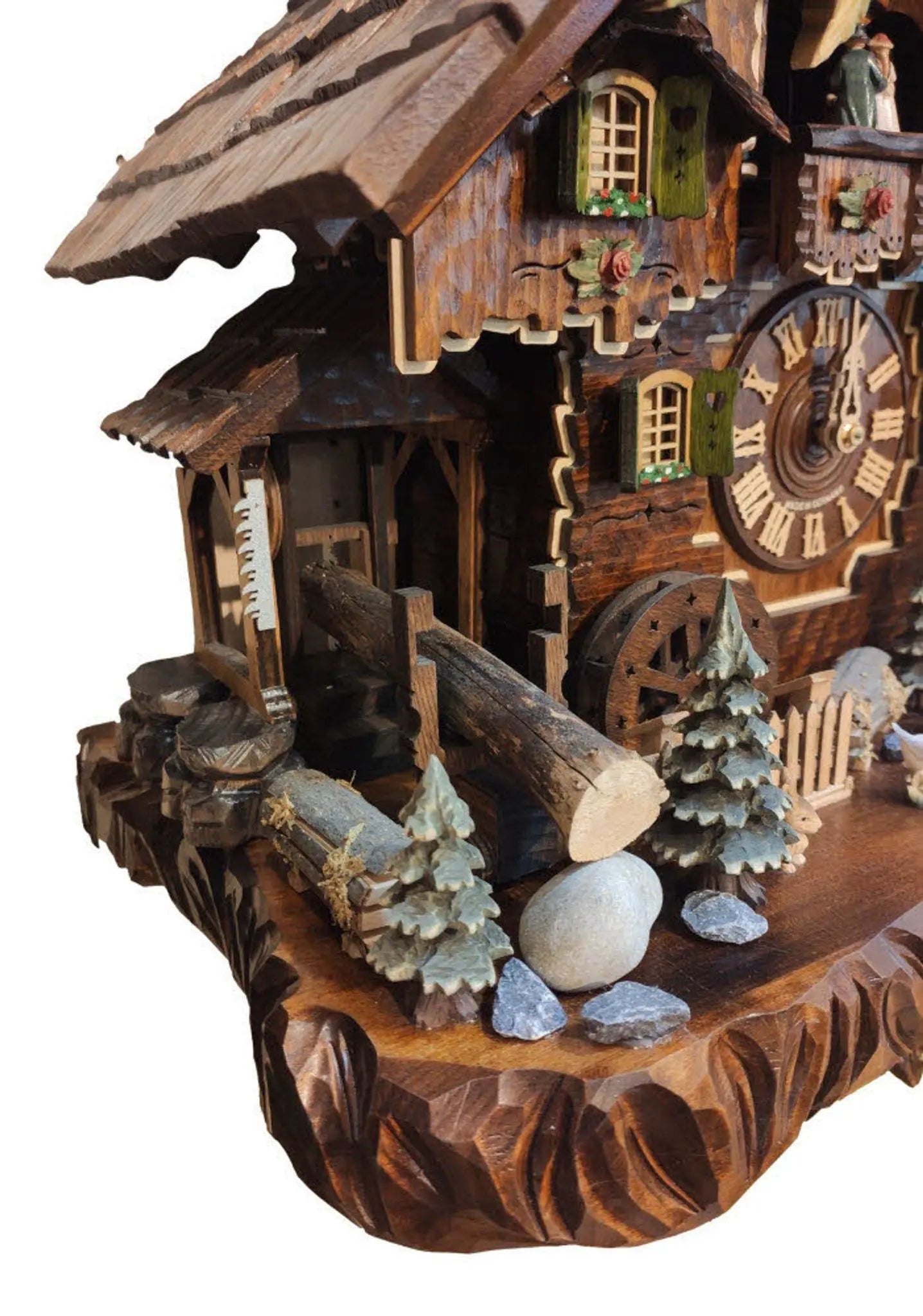 Wooden sawyer with dancers 8 days Cuckoo clock with music - Montag Steins & Clocks