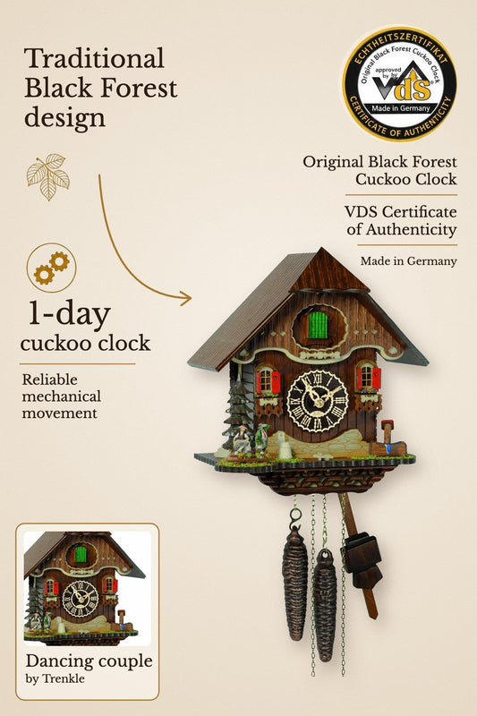 1 day cuckoo clock with dancing couple by Trenkle – made in the Black Forest | Montag Steins & Clocks