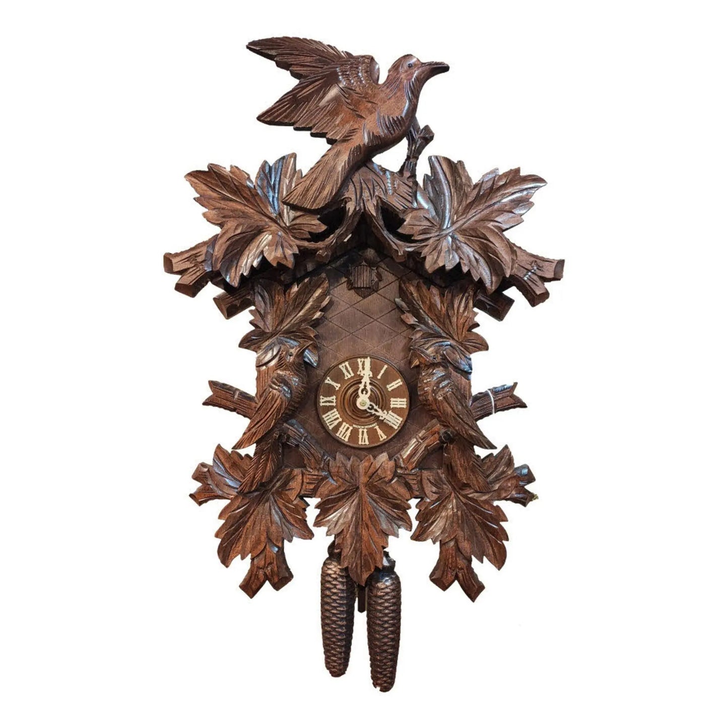 7 leaf , 3 birds hand-carved 8 day cuckoo clock Hekas