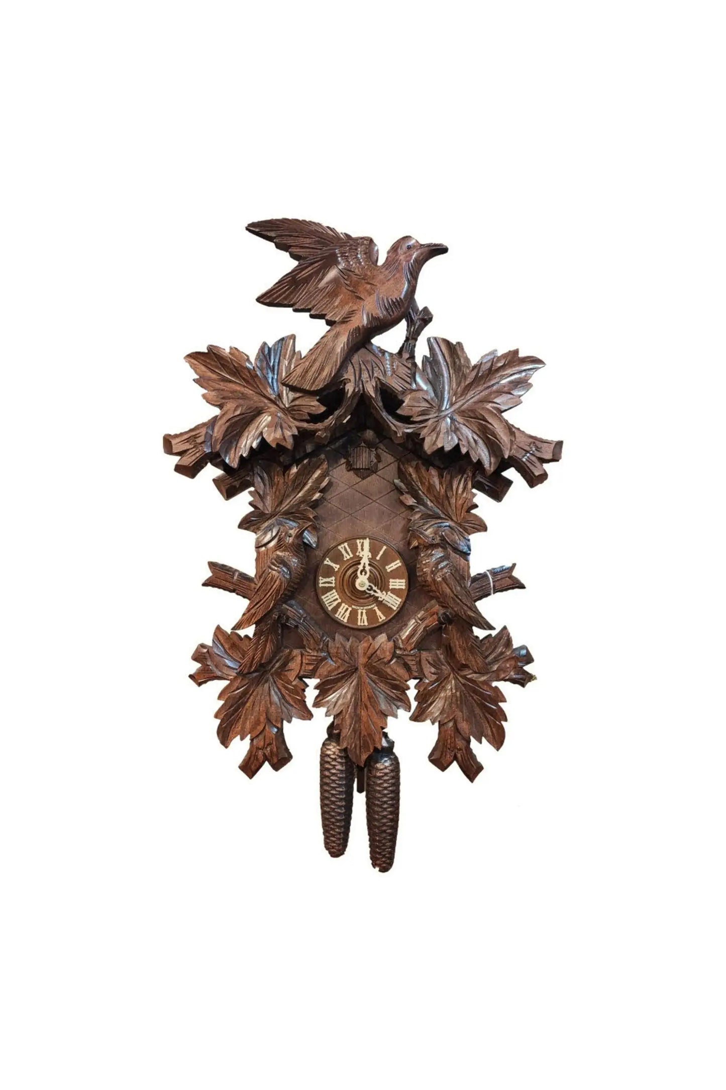 7 leaf , 3 birds hand-carved 8 day cuckoo clock Hekas