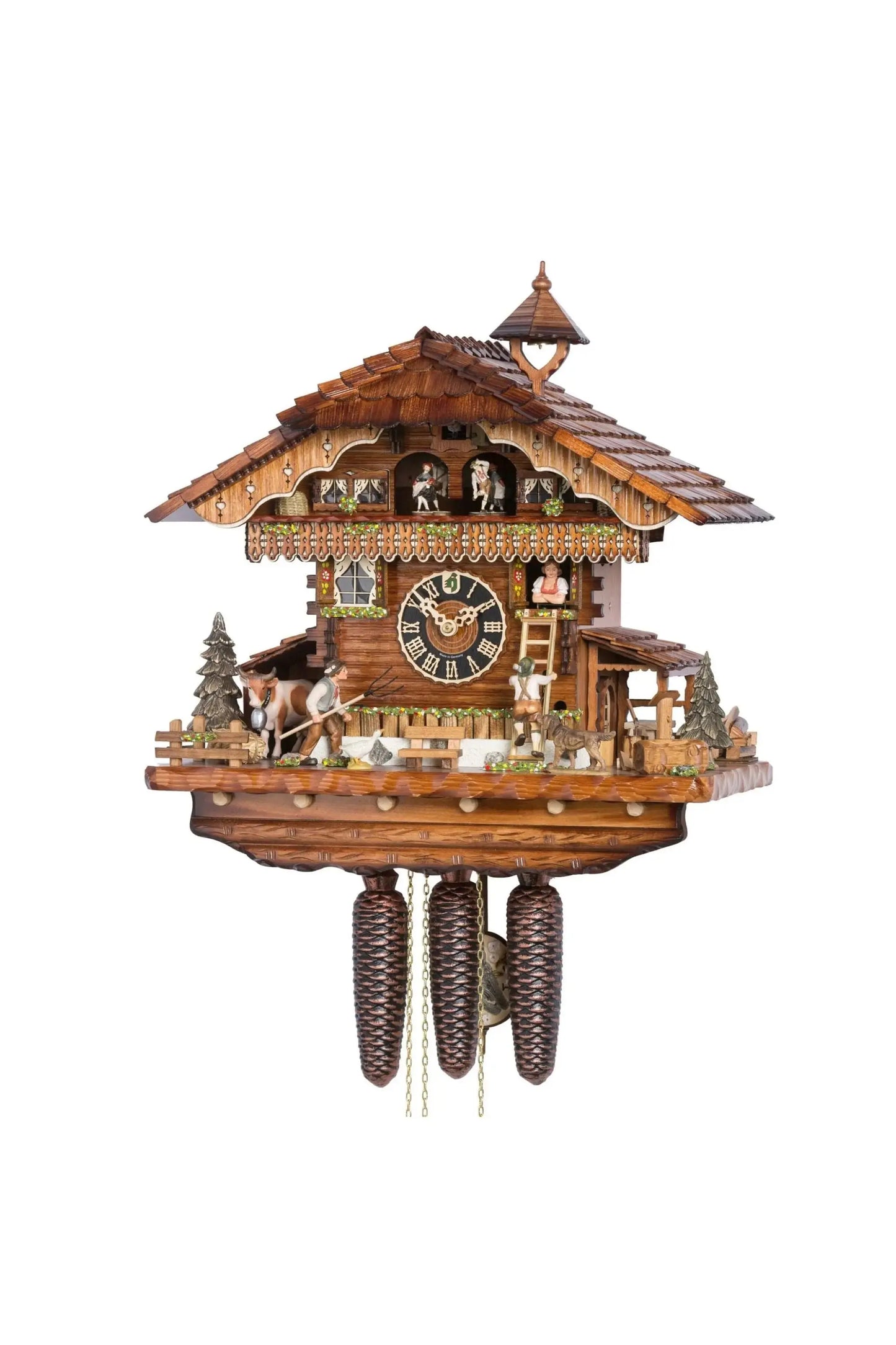 Alpine hut with lovers and the father doesn't like it 8 days Cuckoo clock with music Hoenes