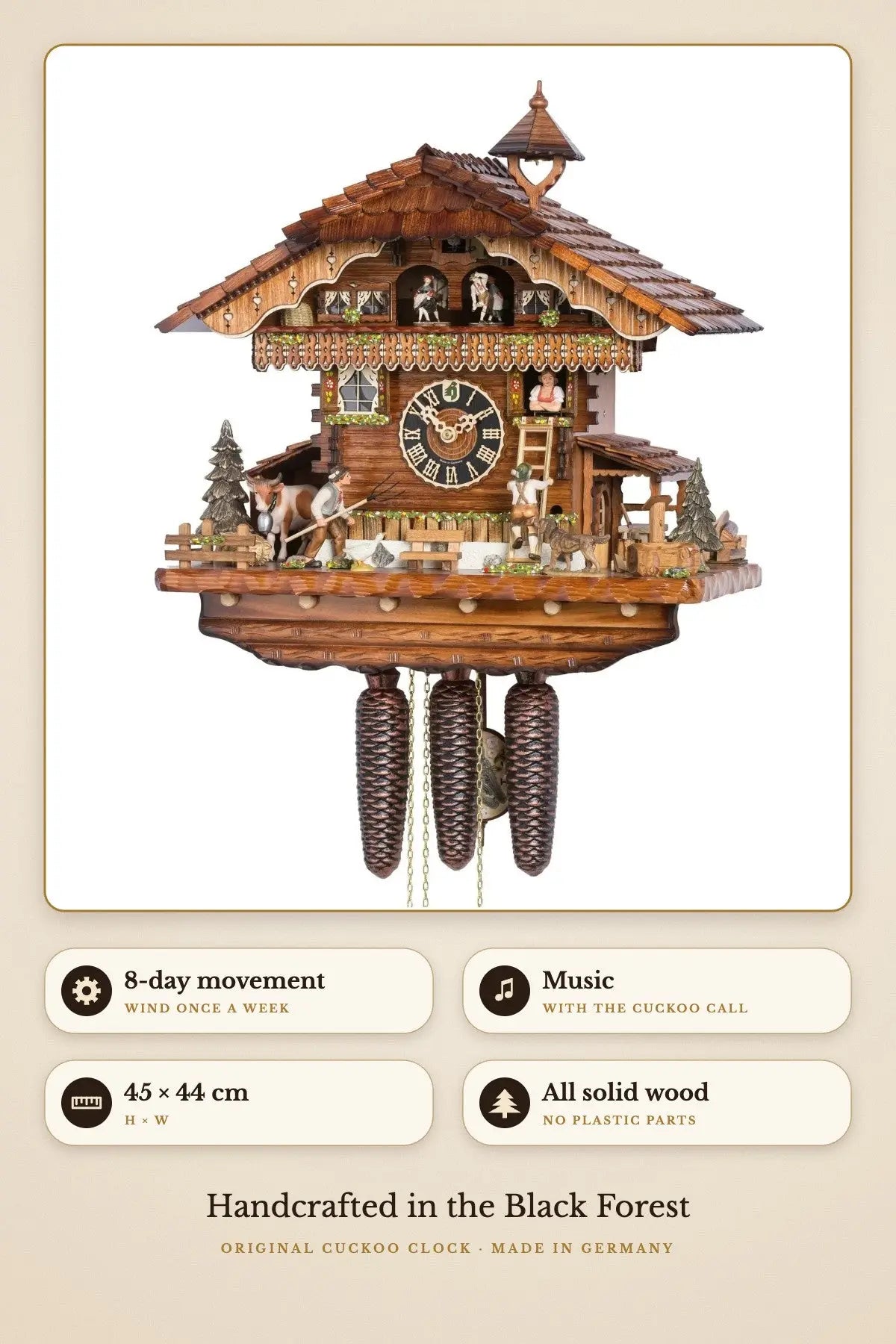 Alpine hut with lovers – 8-day, music, 45 × 44 cm | Montag Steins & Clocks