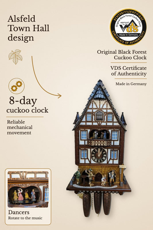 Alsfeld Town Hall Cuckoo Clock – 8-day, with music, VDS certified | Montag Steins & Clocks