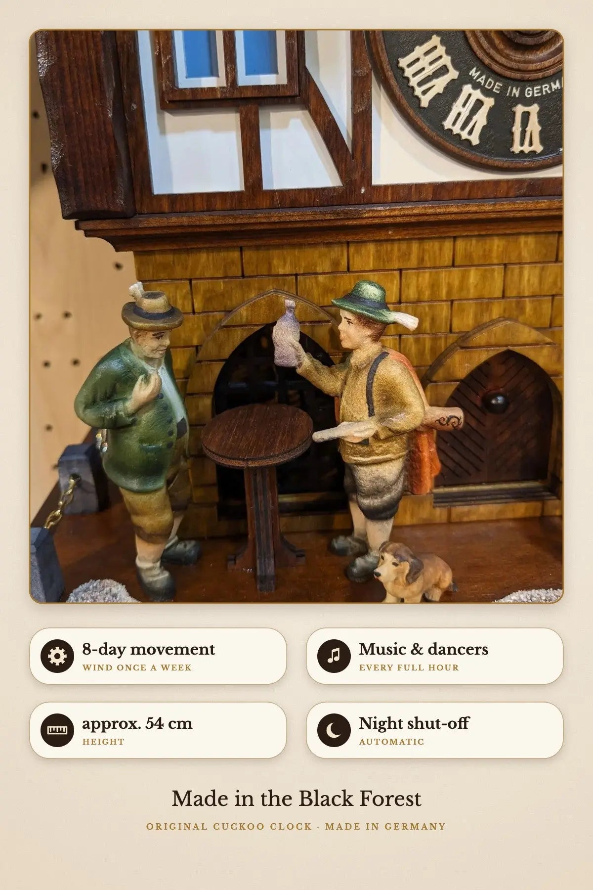 Alsfeld Town Hall Cuckoo Clock – approx. 54 cm, automatic night shut-off | Montag Steins & Clocks