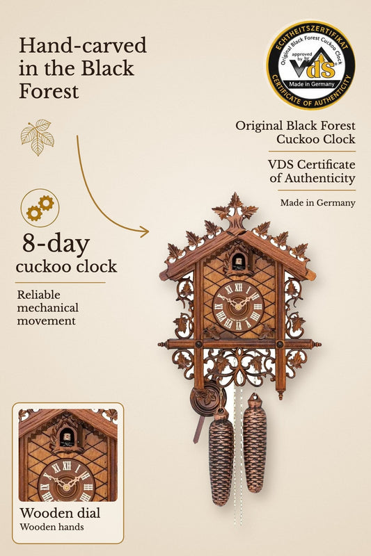 Bahnhäusle 8 day cuckoo clock – hand-carved, VDS certified | Montag Steins & Clocks