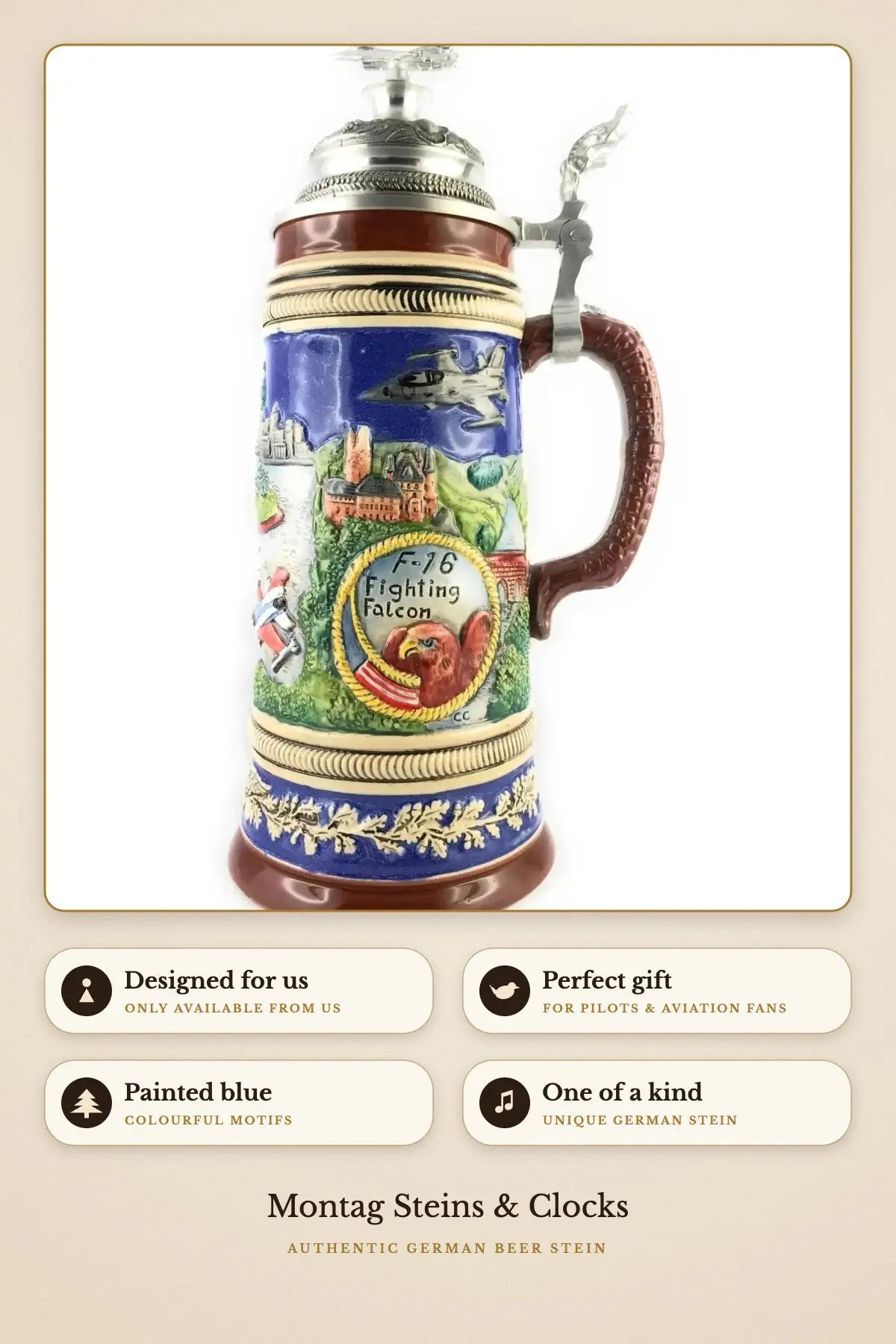 F16 stein – custom-made, only available from Montag Steins & Clocks