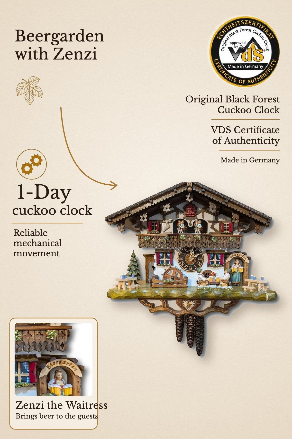 Beergarden with Zenzi 1-day cuckoo clock – main image