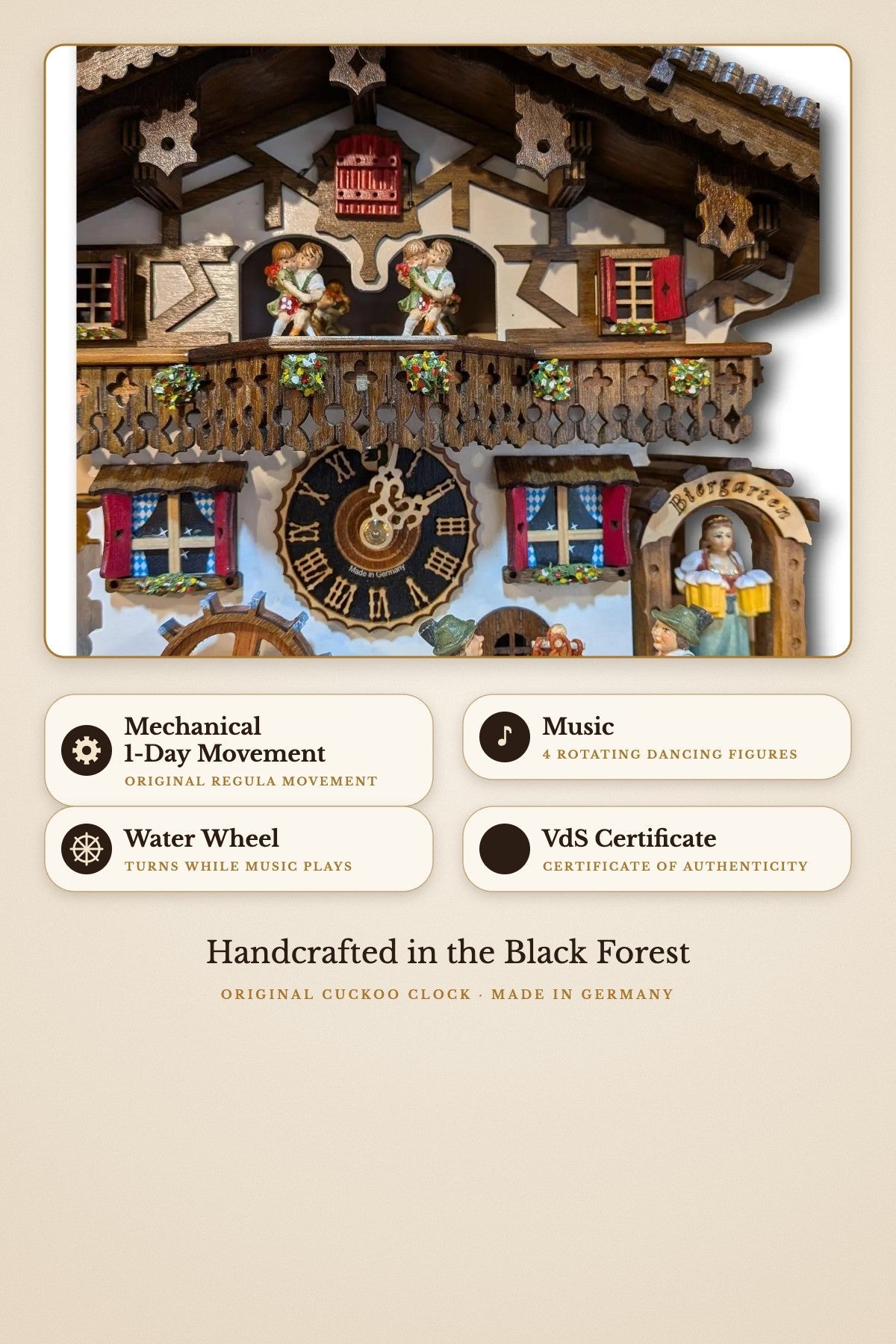 Beergarden with Zenzi 1-day cuckoo clock – detail 1