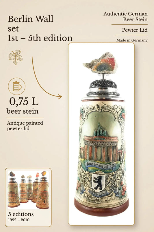 Berlin Wall beer stein set 1st – 5th edition, 0,75L – Thewalt | Montag Steins & Clocks