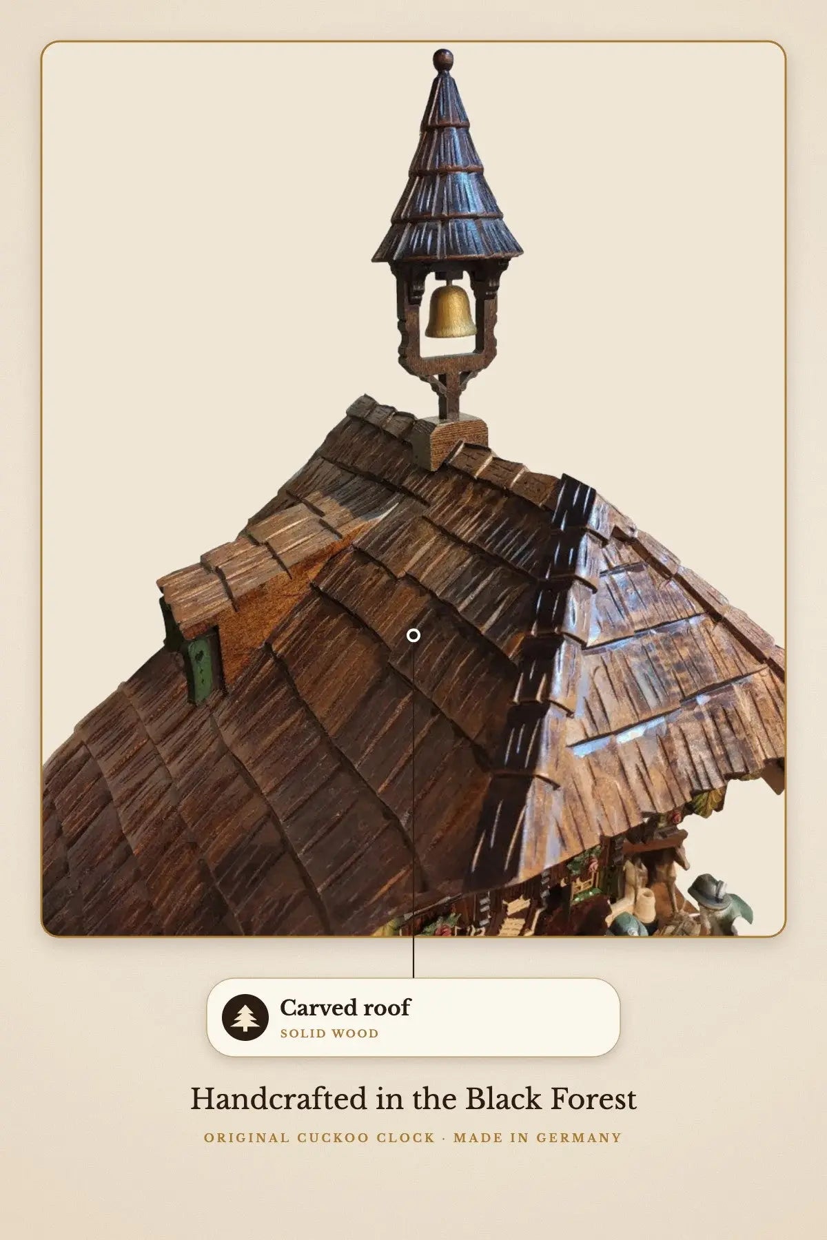 Carved roof in solid wood | Montag Steins & Clocks