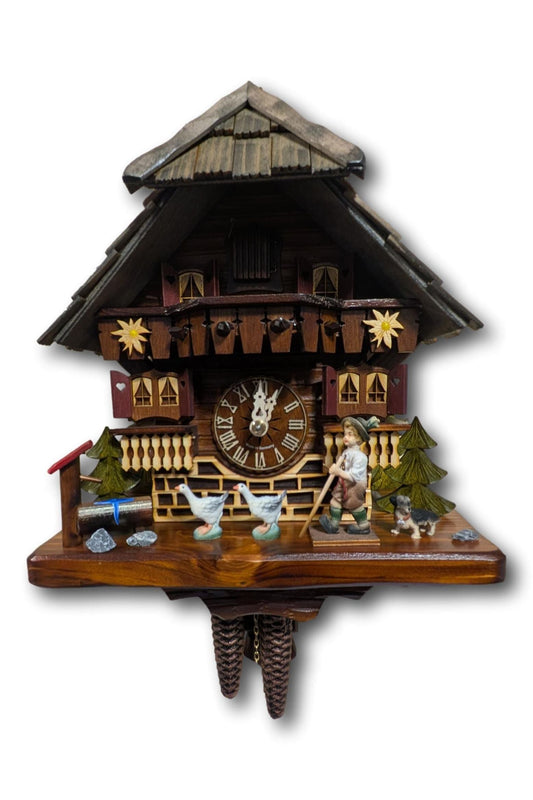 Black Forest Cuckoo Clock – Chalet Style with Hiker and Geese Hekas
