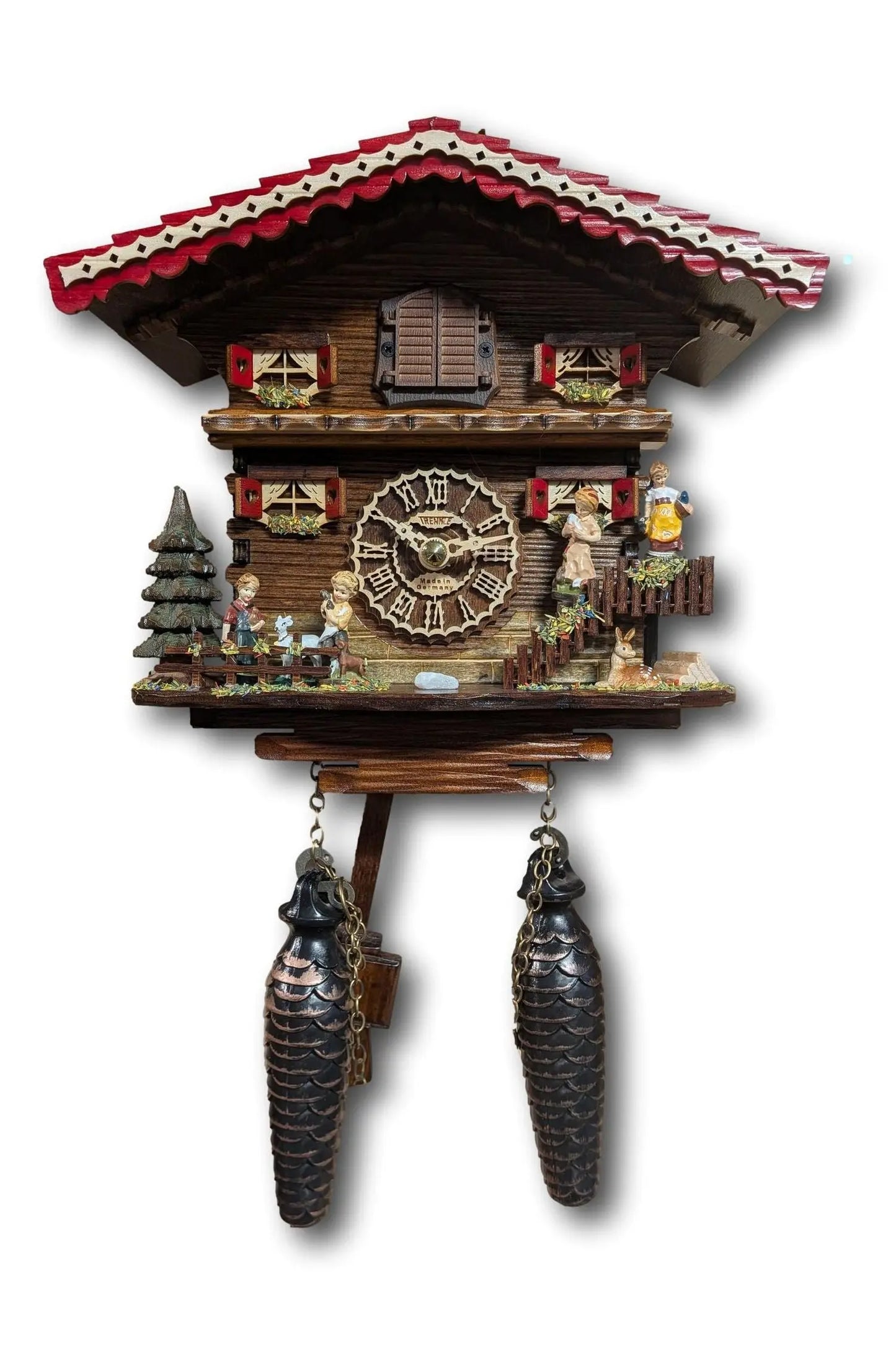 Black Forest Cuckoo Clock – Children with Deer – Quartz Movement – 12 Melodies – Light Sensor Night Shut-Off – Trenkle Uhren – Made in Germany Trenkle