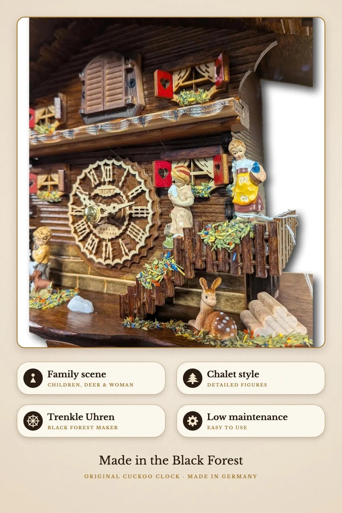 Children with deer – family scene detail | Montag Steins & Clocks