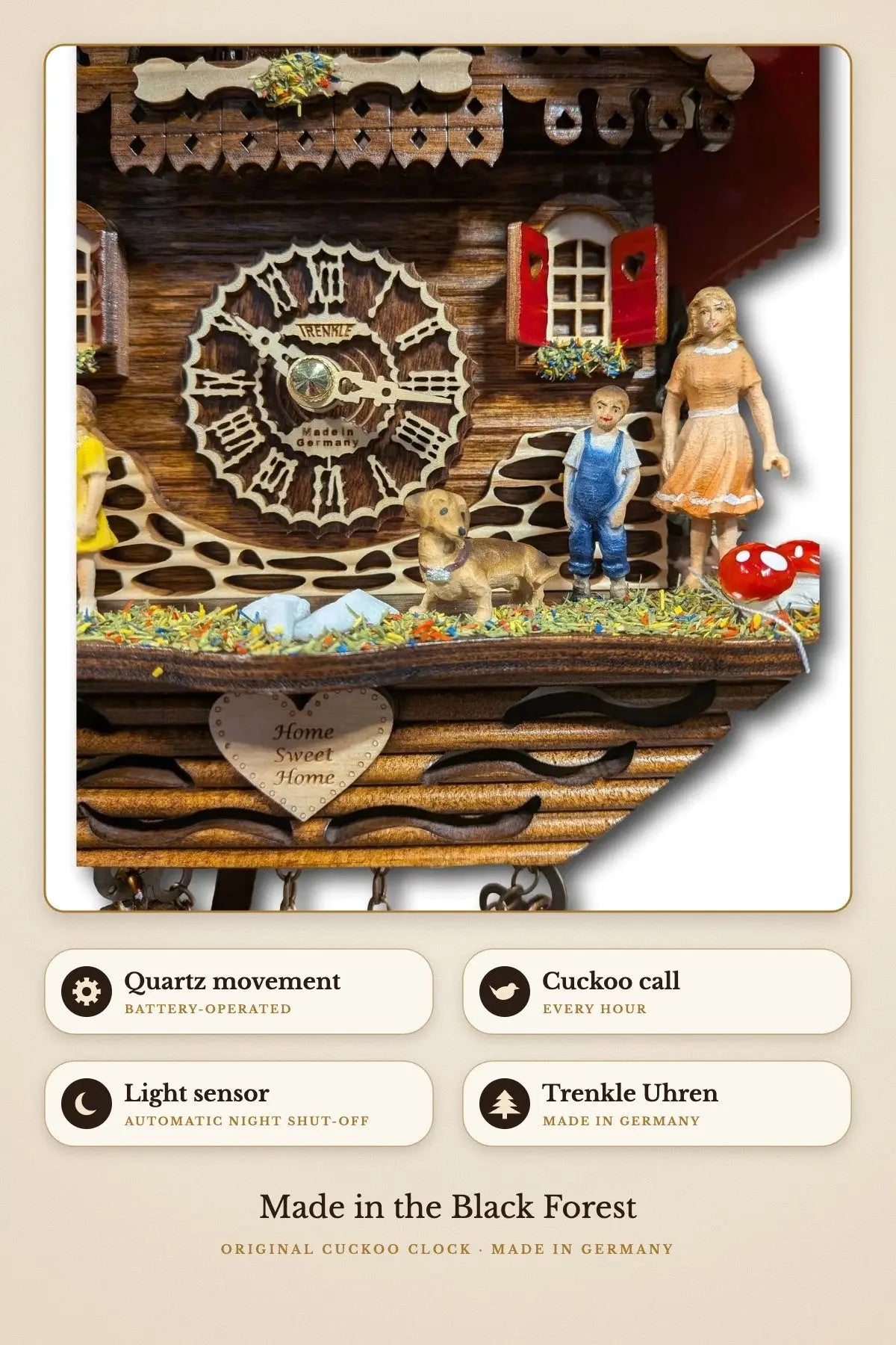 Family time – quartz, light sensor night shut-off | Montag Steins & Clocks