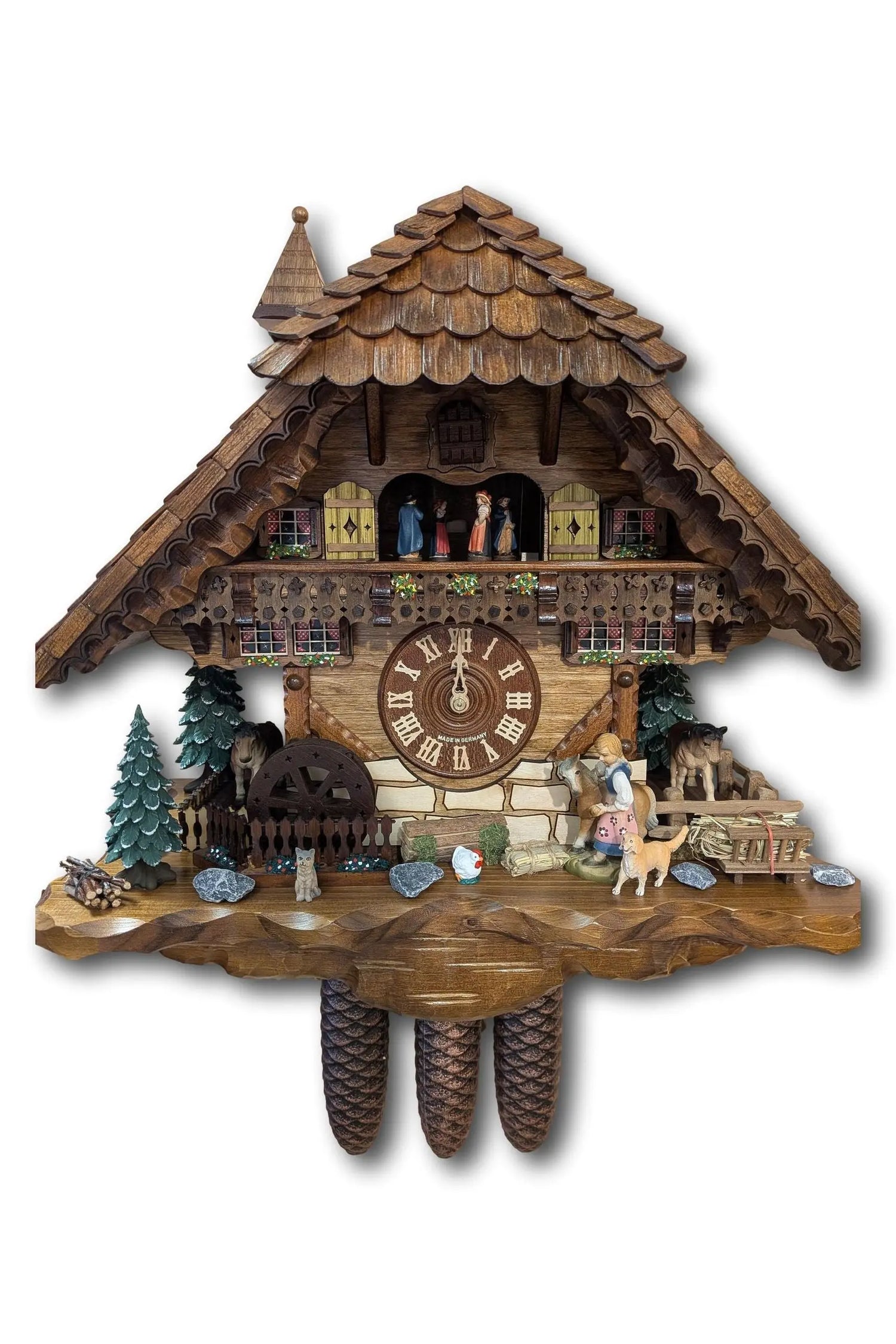 Black Forest Cuckoo Clock – Girl Feeding Horse – 8 Day Movement – Music – Automatic Night Shut-Off – Handmade in Germany – HEKAS – 45 cm Hekas