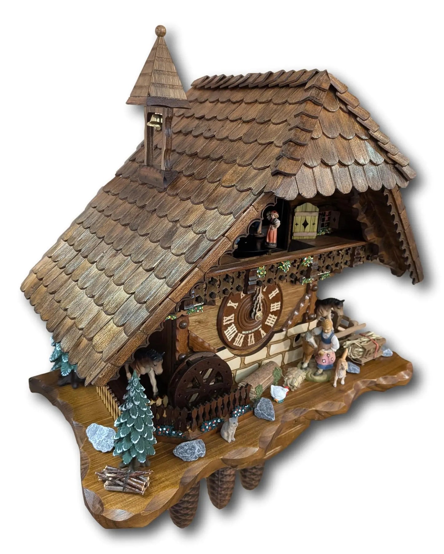 Black Forest Cuckoo Clock – Girl Feeding Horse – 8 Day Movement – Music – Automatic Night Shut-Off – Handmade in Germany – HEKAS – 45 cm Hekas