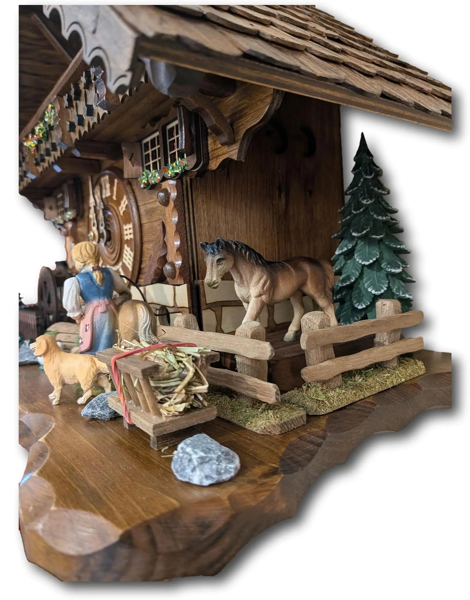 Black Forest Cuckoo Clock – Girl Feeding Horse – 8 Day Movement – Music – Automatic Night Shut-Off – Handmade in Germany – HEKAS – 45 cm Hekas