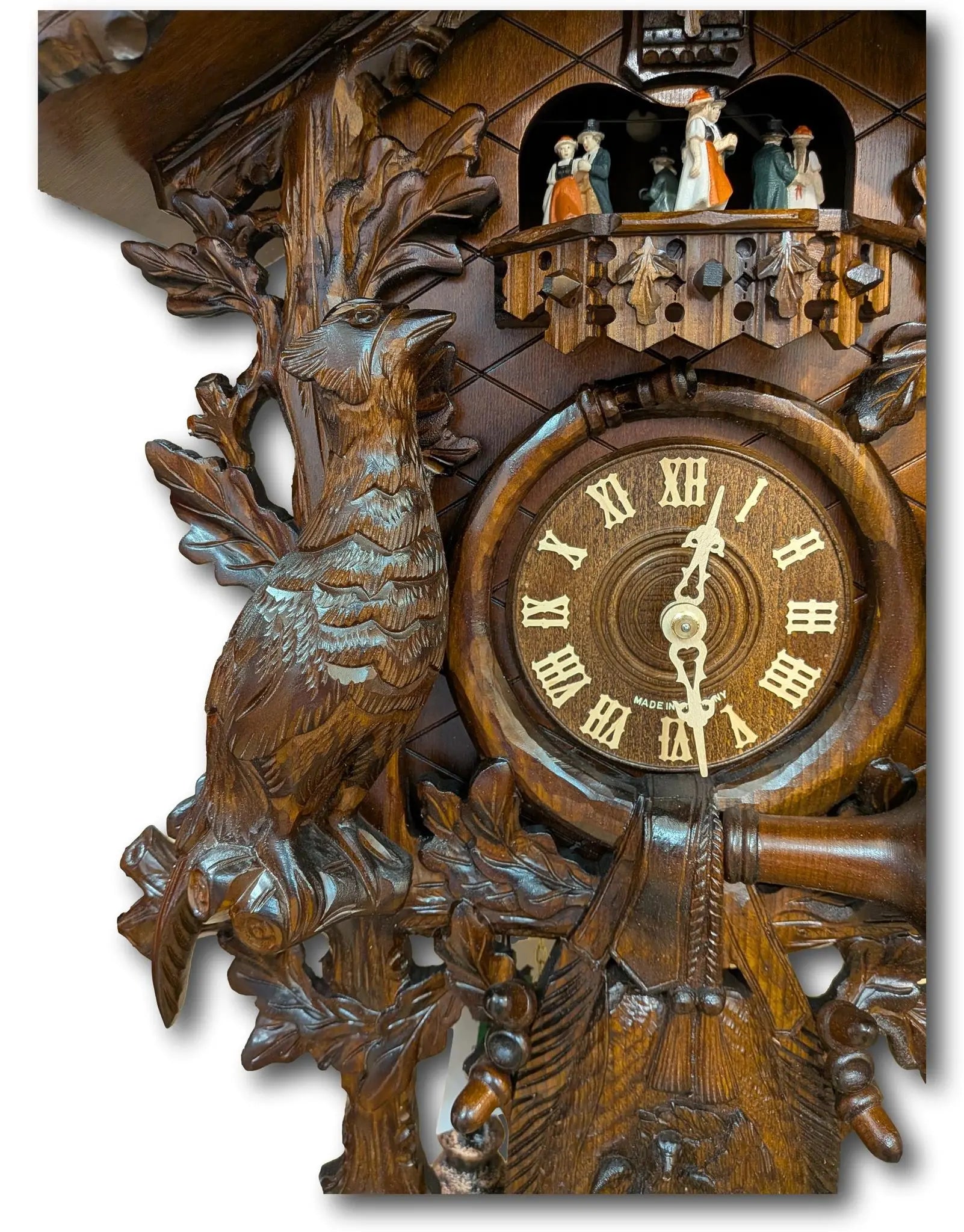 Black Forest Cuckoo Clock – Hunting Style with Deer Head – 8 Day Movement – Automatic Night Shut-Off – Handmade – 60 cm Hekas