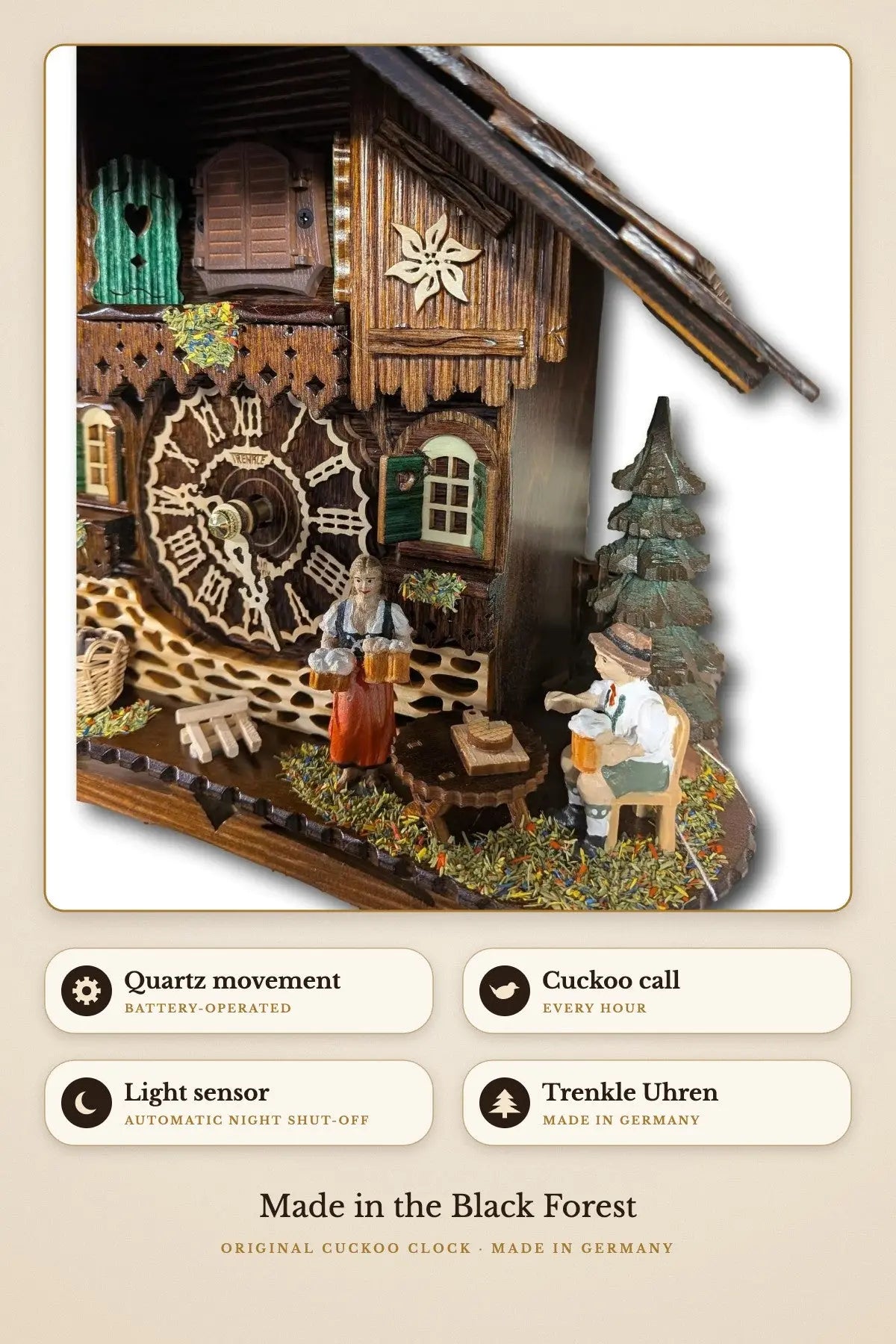 Tractor chalet – quartz, light sensor night shut-off | Montag Steins & Clocks