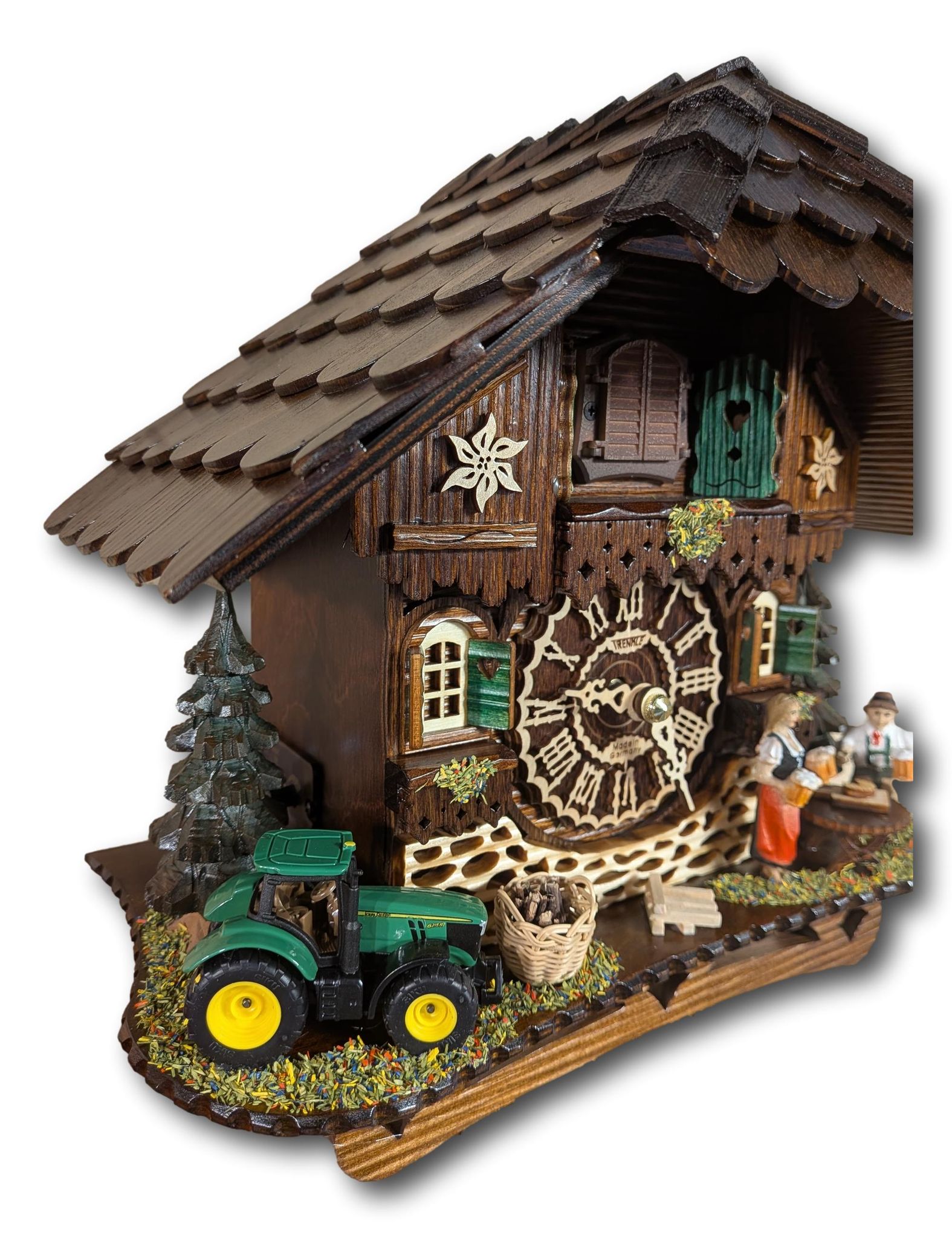 Black Forest Cuckoo Clock with Tractor – Quartz Movement – Chalet Style – Light Sensor Night Shut-Off – Trenkle Uhren – Made in Germany Trenkle