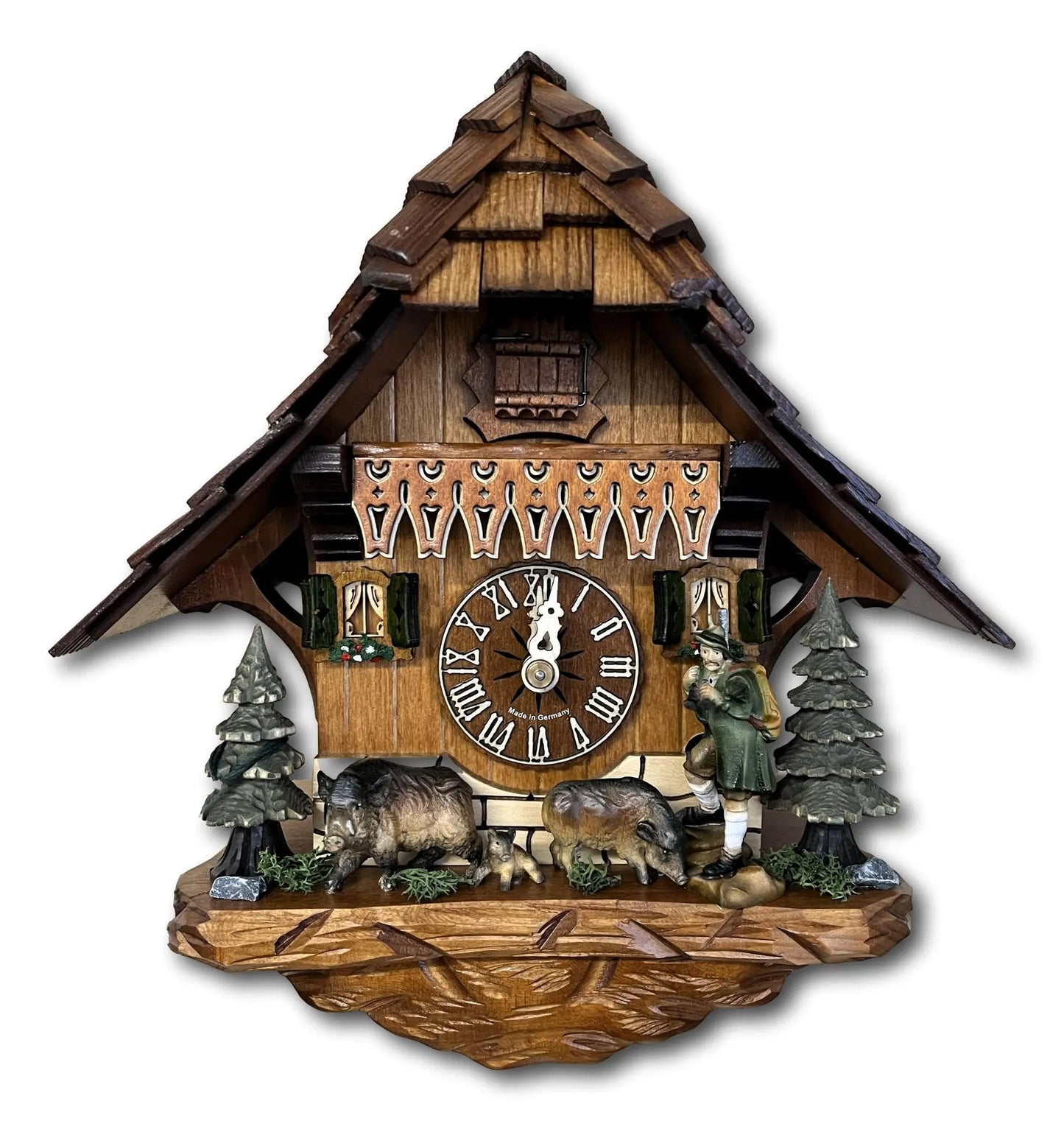 Black Forest Hunter with Wild Boars Cuckoo Clock